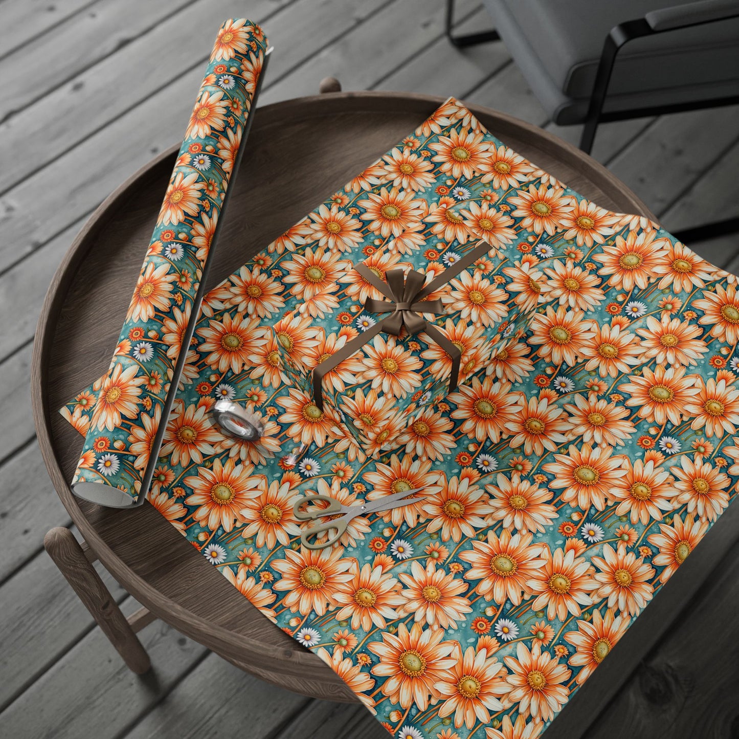Vibrant Orange Floral Wrapping Paper