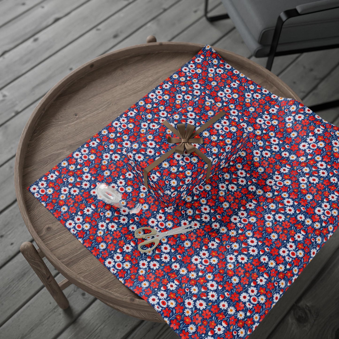 Vibrant Red, Blue and White Floral Wrapping Paper