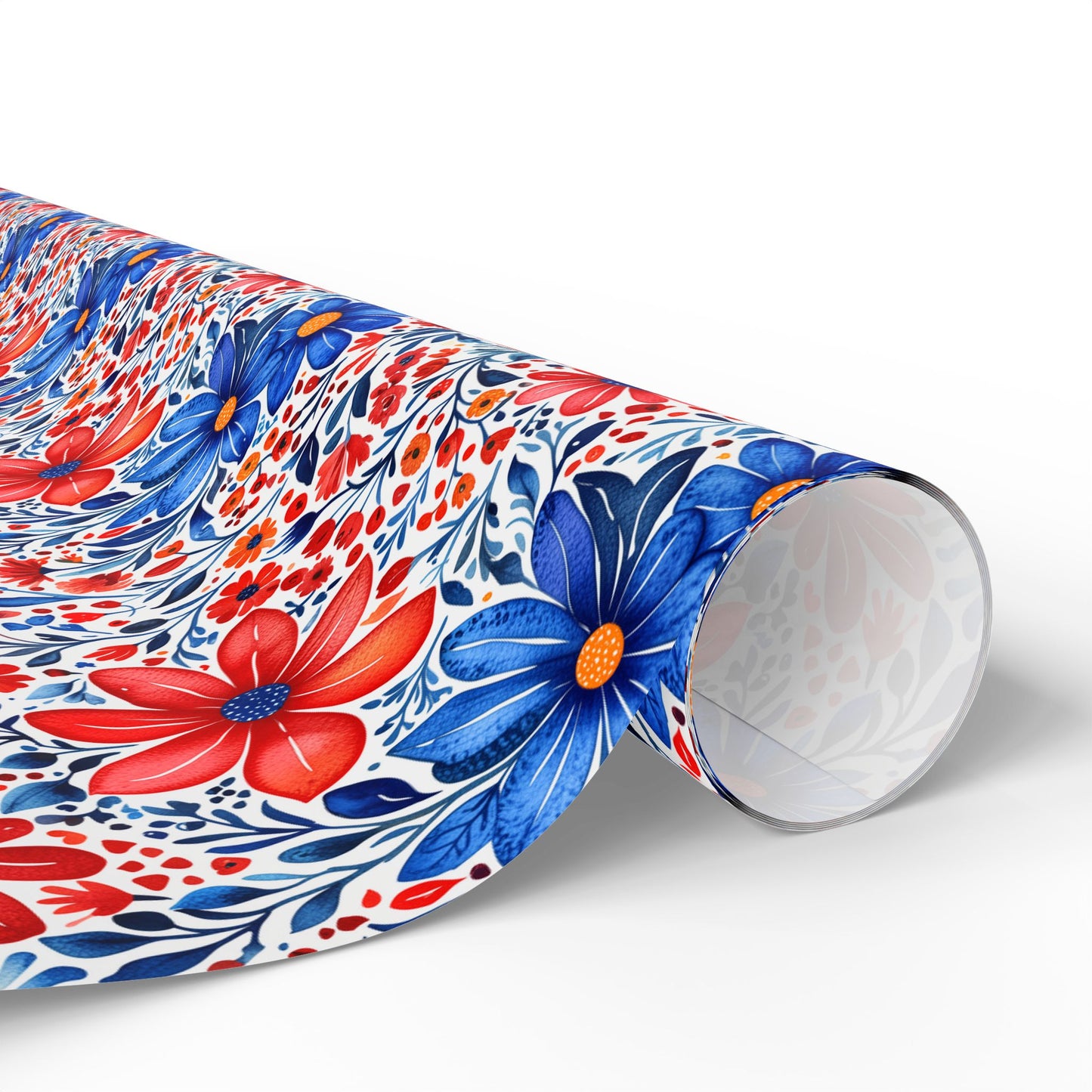 Red, White and Blue Floral Wrapping Paper