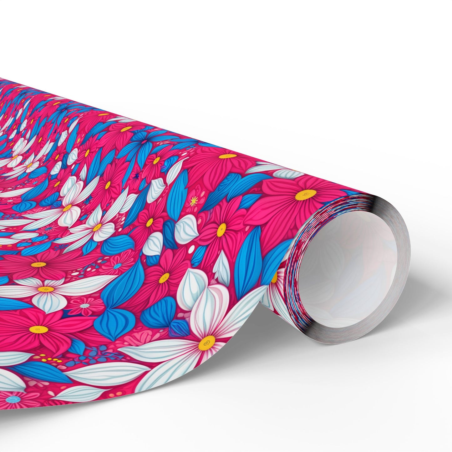 Vibrant Pink, White and Blue Floral Wrapping Paper