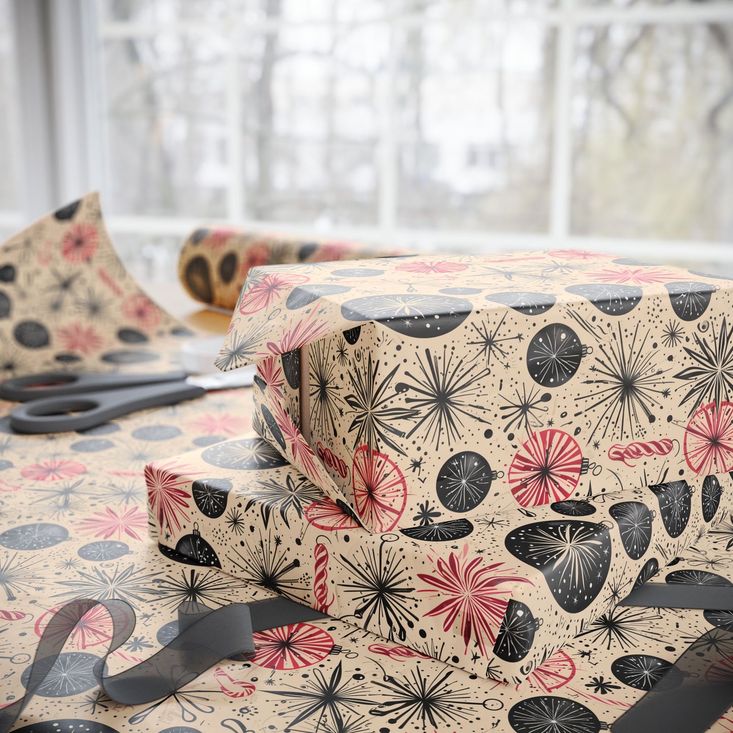 Atomic Tinsel Twist – Mid - Century Ornament Wrapping Paper