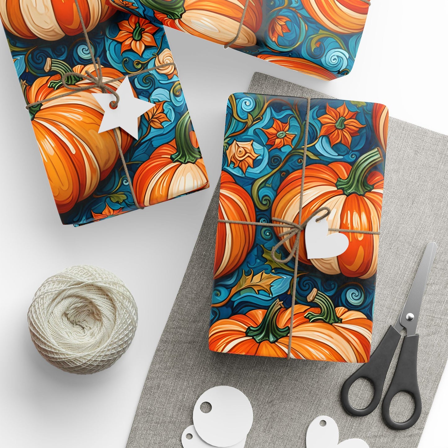 Wrapping Papers - Abstract Orange and Blue Pumpkin Pattern