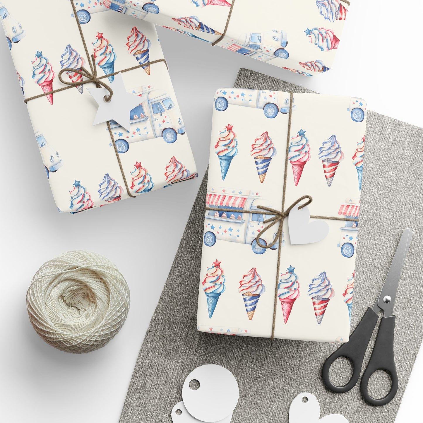 Vintage Ice Cream 4th of July Truck Wrapping Paper