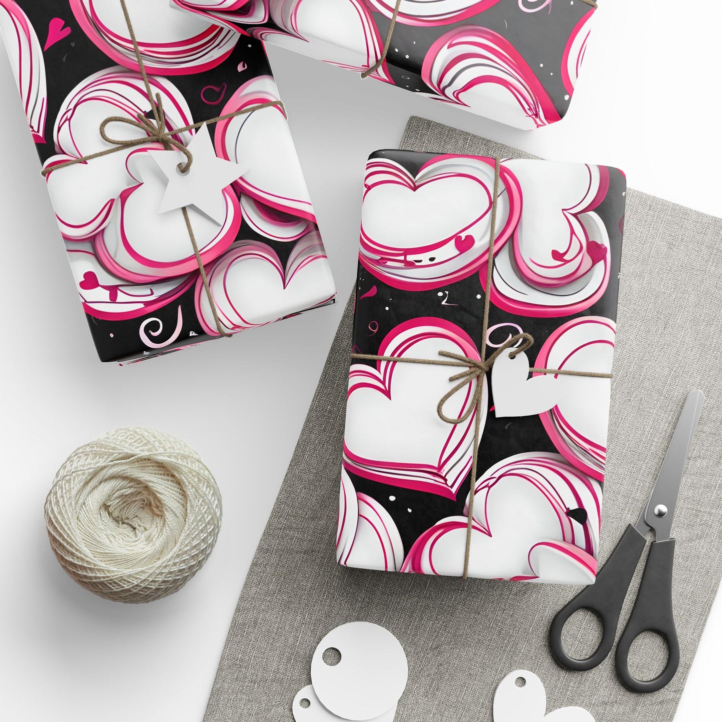 Elegant Pink, White and Black Heart Design Gift Wrap