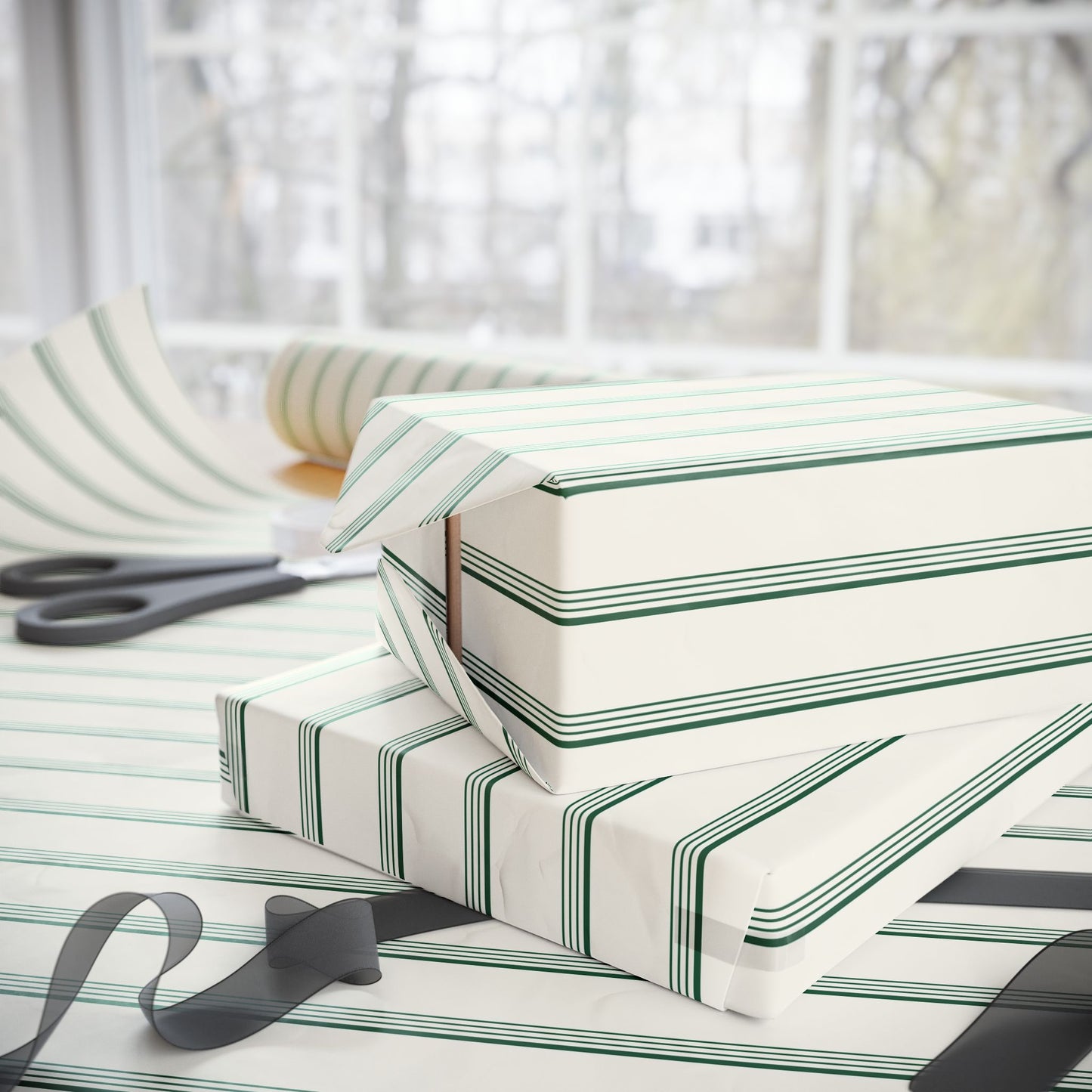 Elegant Green Striped Wrapping Paper
