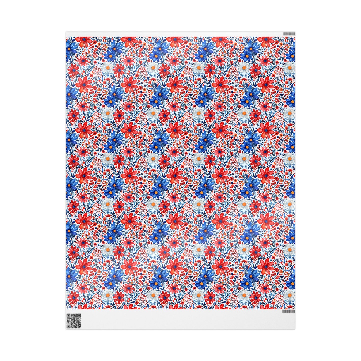 Red, White and Blue Floral Wrapping Paper