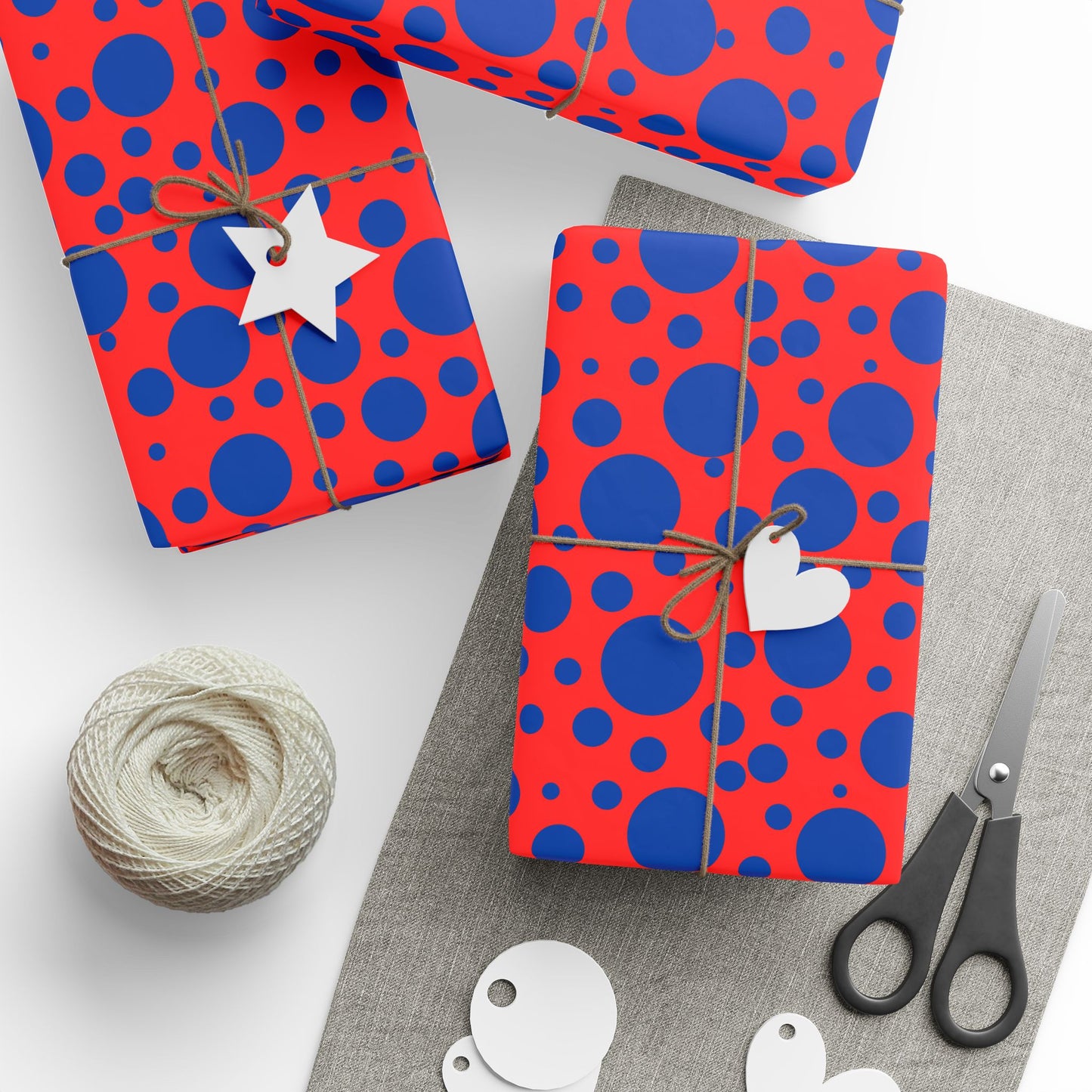 Dot Riot – Bold Blue on Red Modern Wrapping Paper