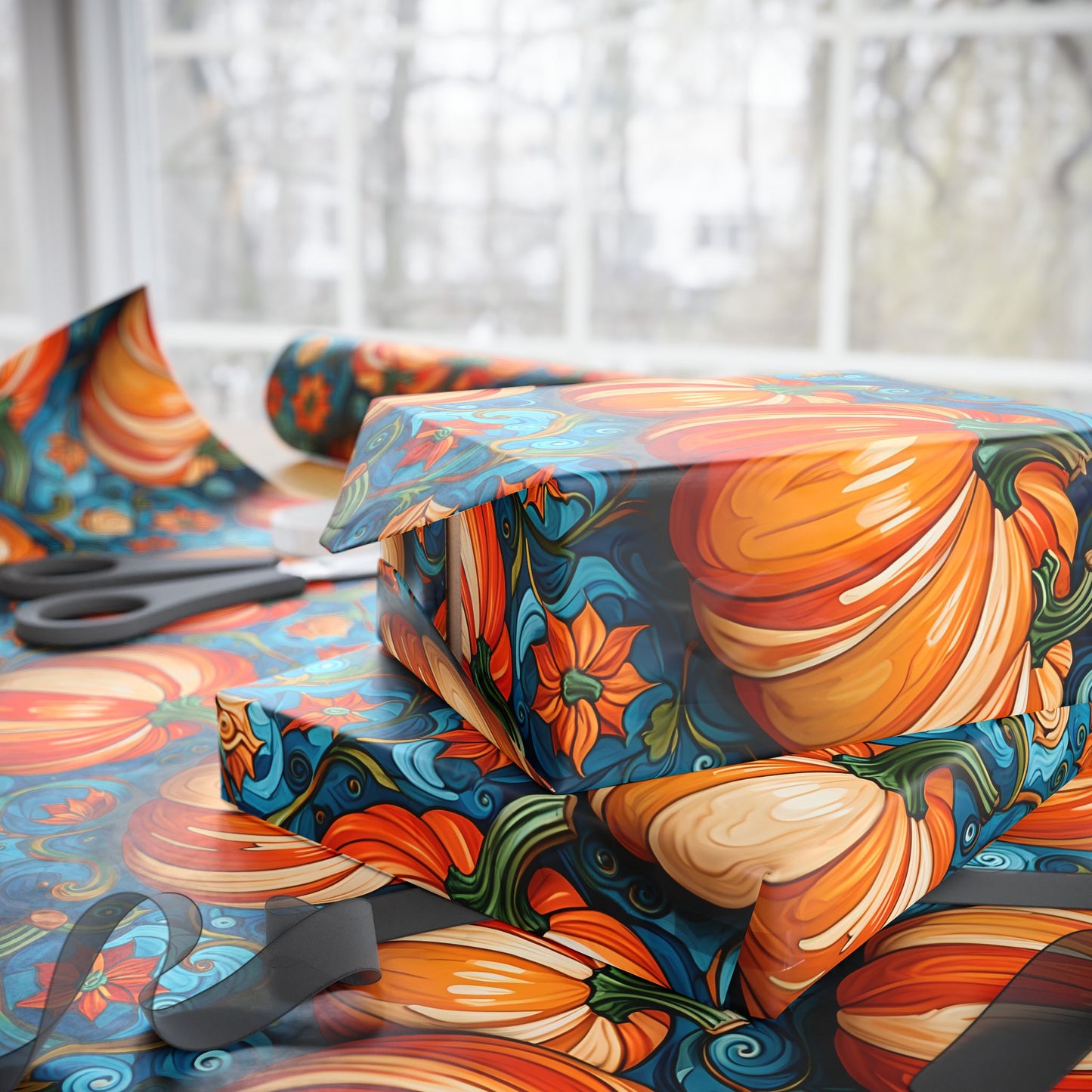 Wrapping Papers - Abstract Orange and Blue Pumpkin Pattern