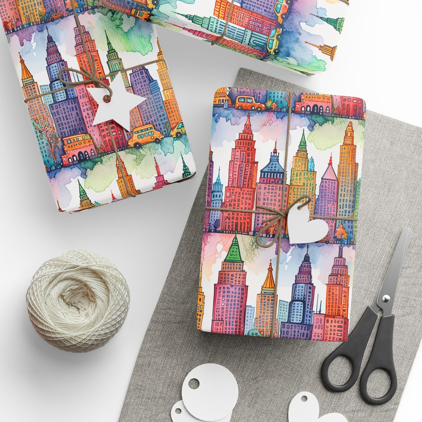 Abstract Cityscape Watercolor Gift Wrap