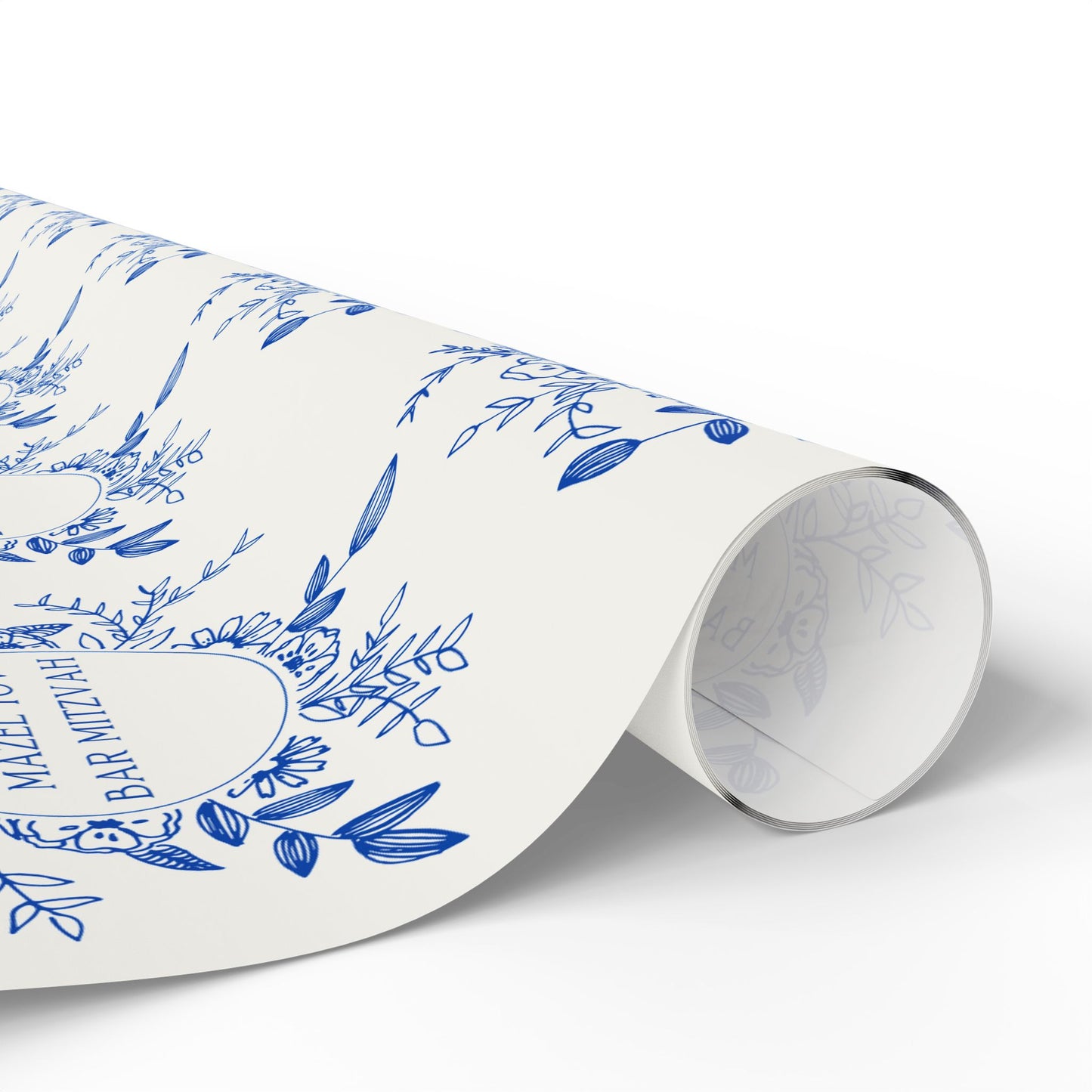 Mazel Tov Bar Mitzvah Blue Floral Gift Wrap