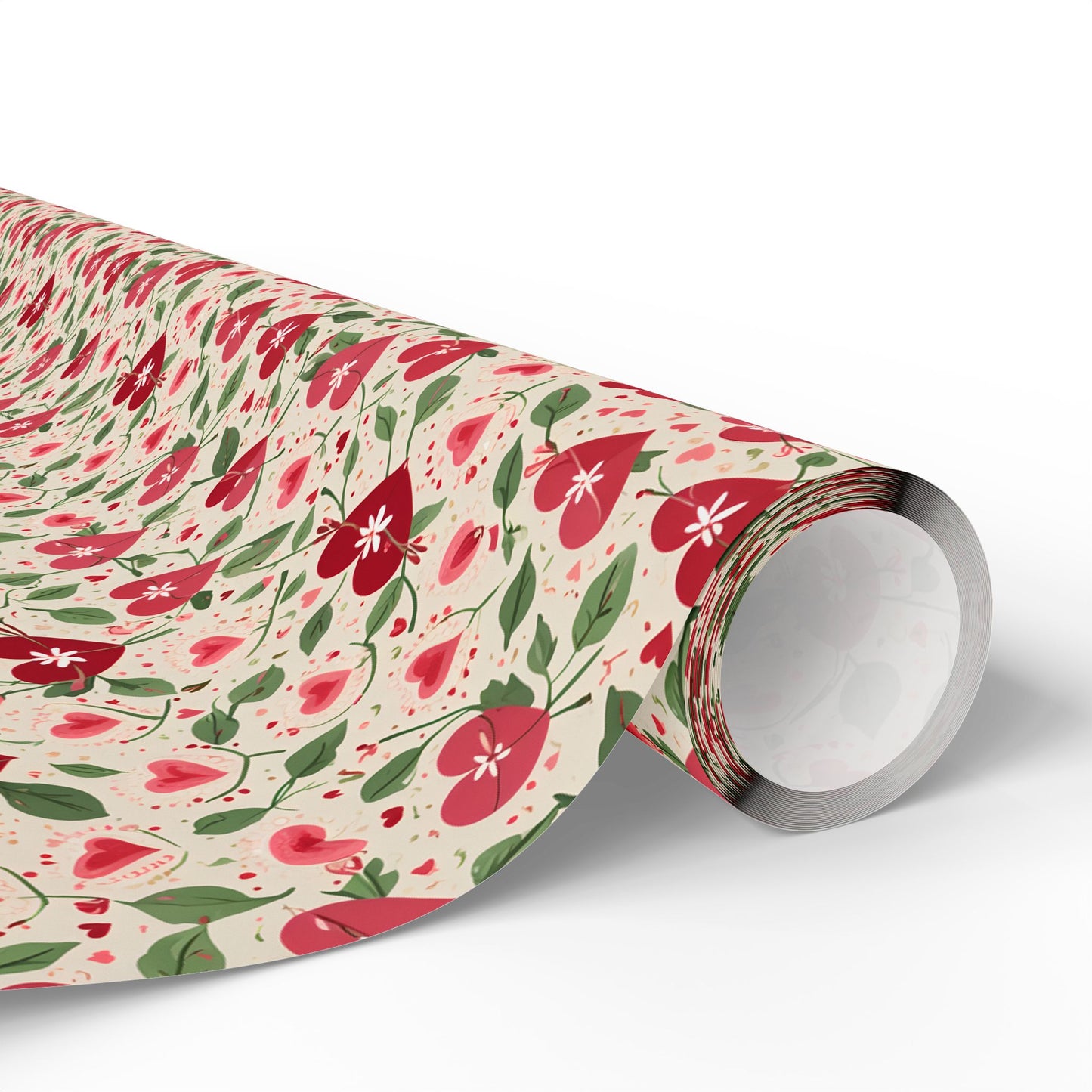 Orange Floral & Heart Wrapping Paper