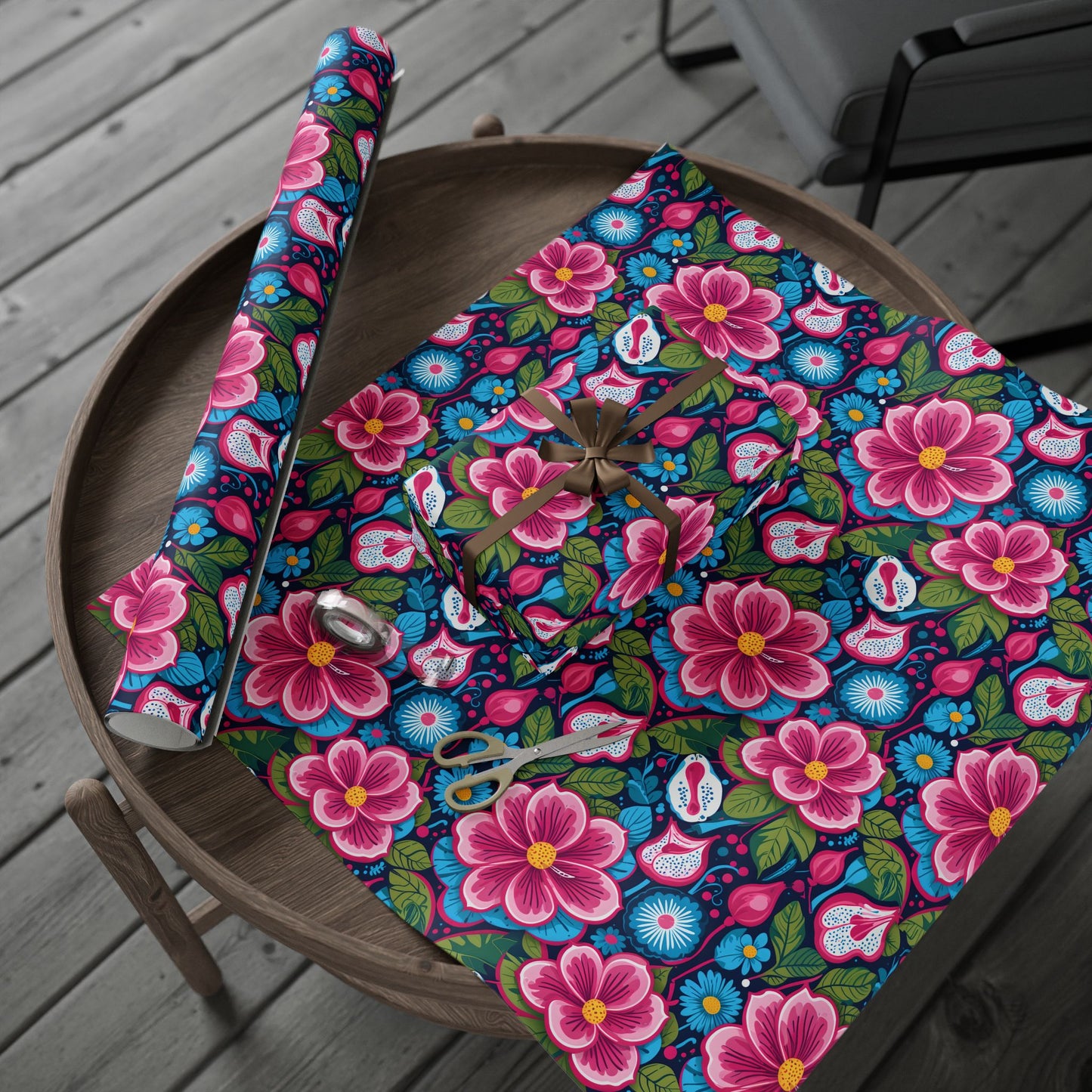Colorful Pink & Aqua Flower Pattern Gift Wrap