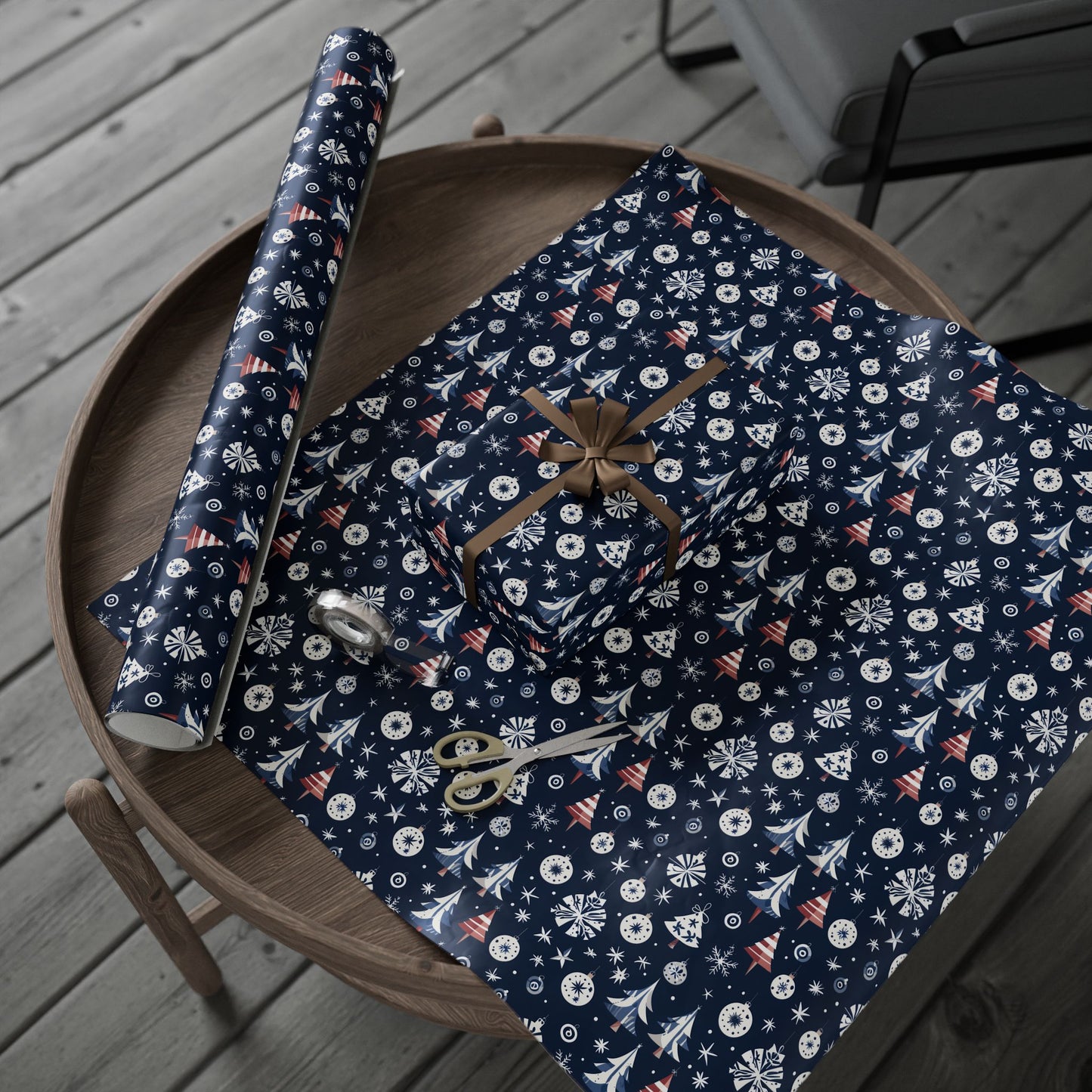 Stylish Navy Christmas Gift Wrap