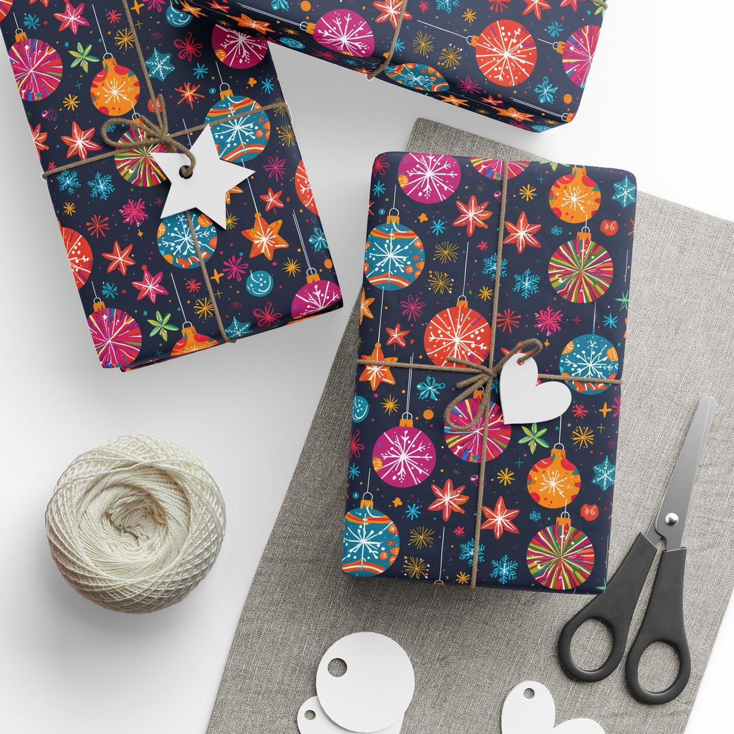 Bauble Blitz – Neon Ornament Holiday Wrapping Paper