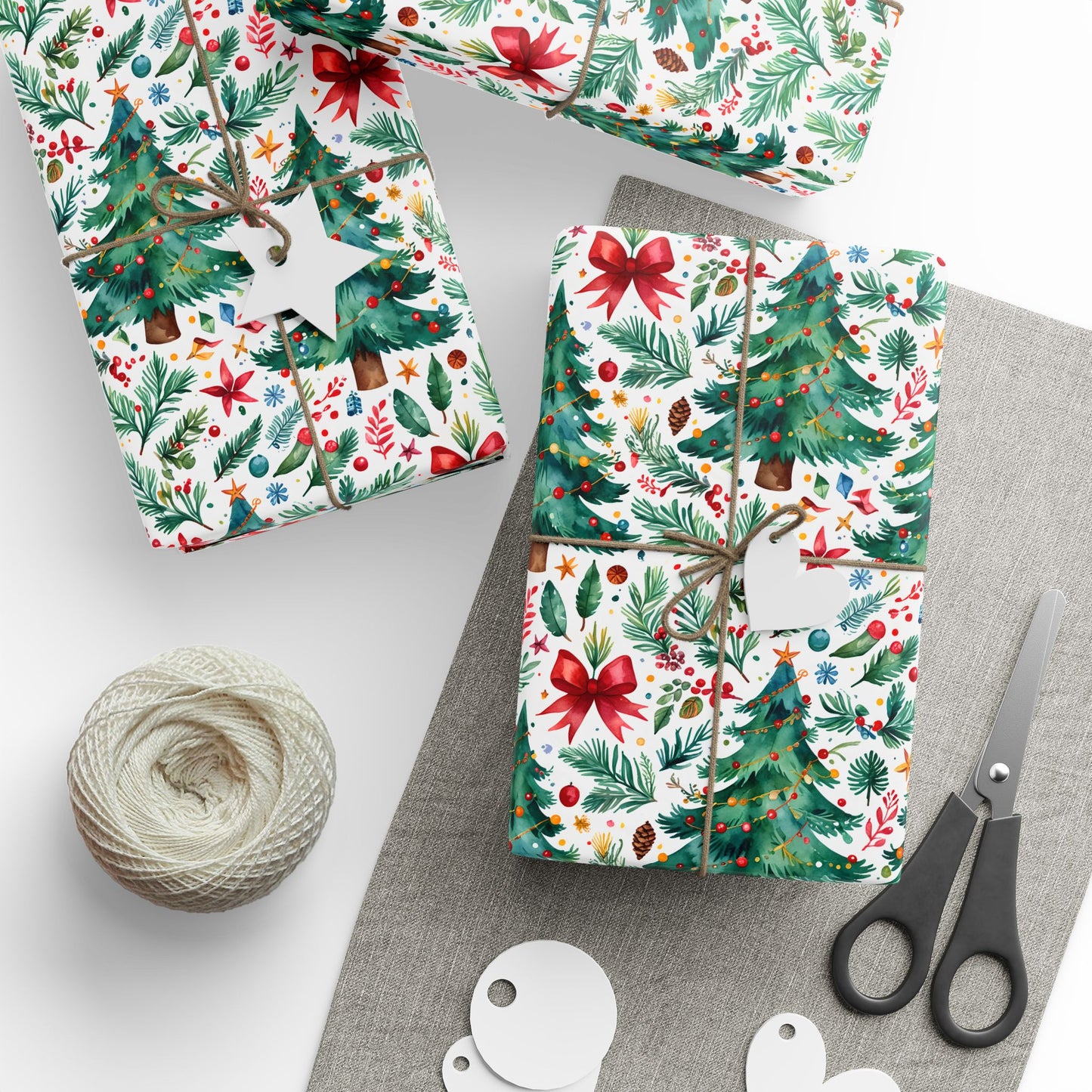 Merry & Bright Botanicals – Watercolor Tree & Garland Wrapping Paper
