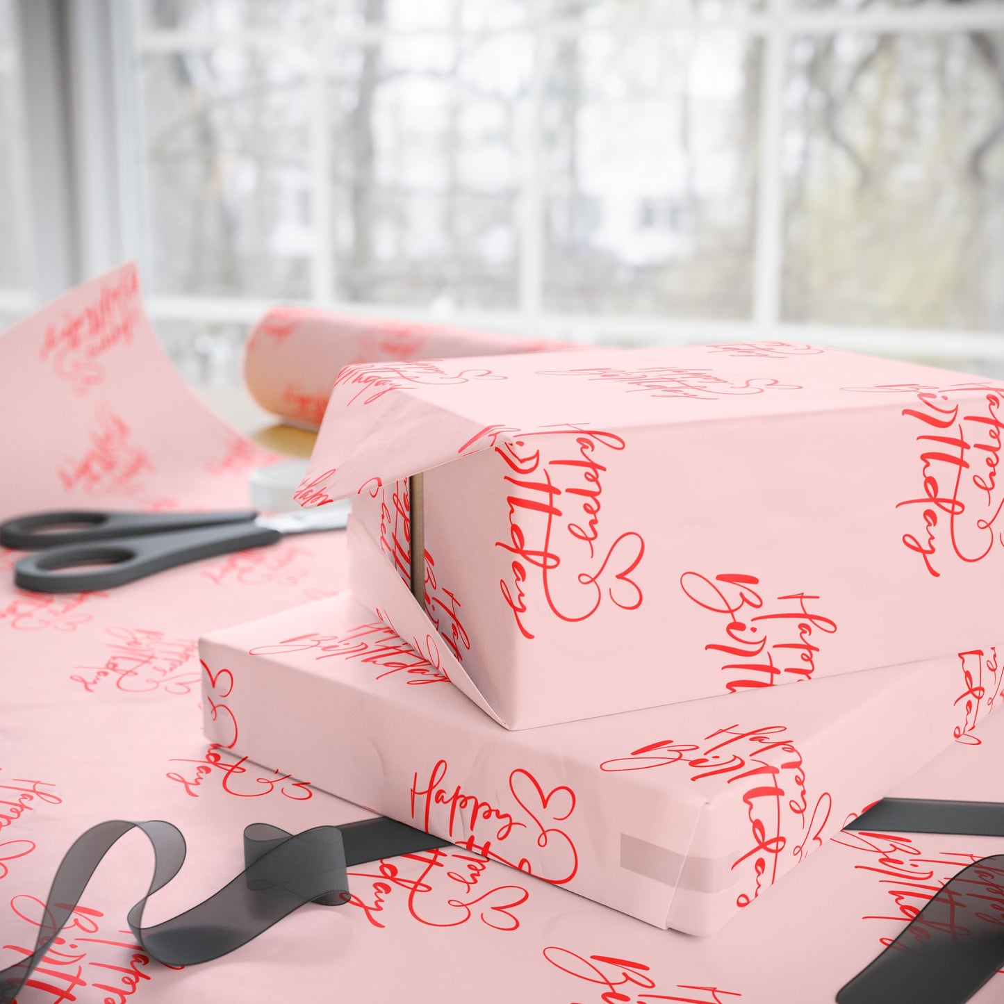 Cute Red and Pink Happy Birthday Wrapping Paper