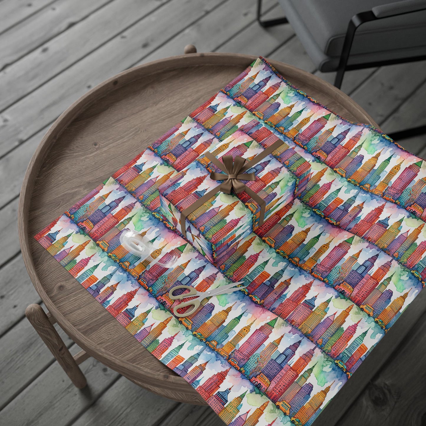 Abstract Cityscape Watercolor Gift Wrap