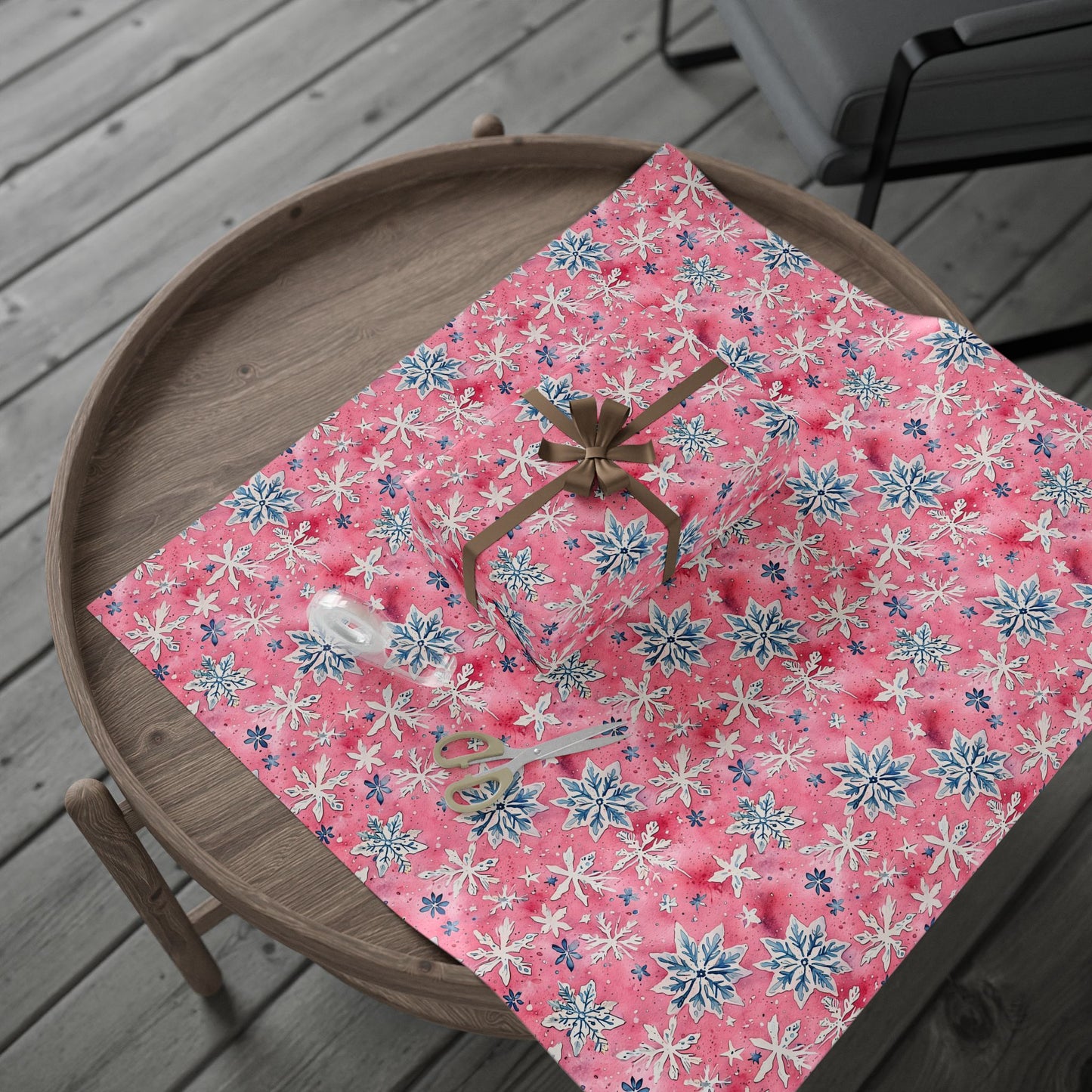 Frosted Flurries & Blush Whirlwinds – Pink Snowflake Wrapping Paper
