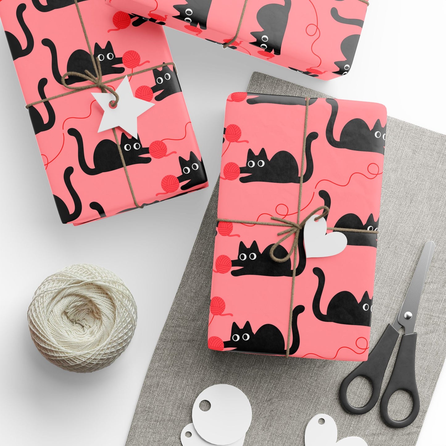 Pink Cat Wrapping Paper – Playful Black Kitty Design for Every Occasion
