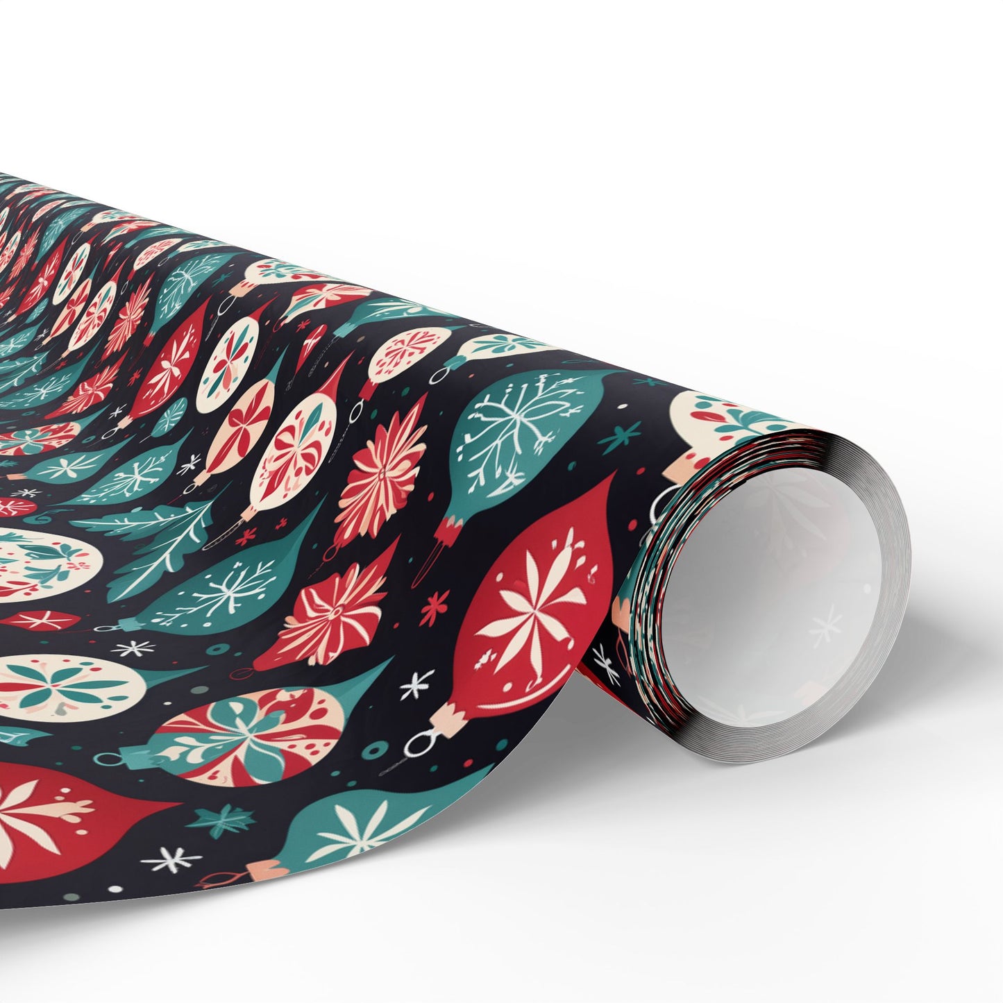 Colorful Aqua and Red Ornaments Wrapping Paper