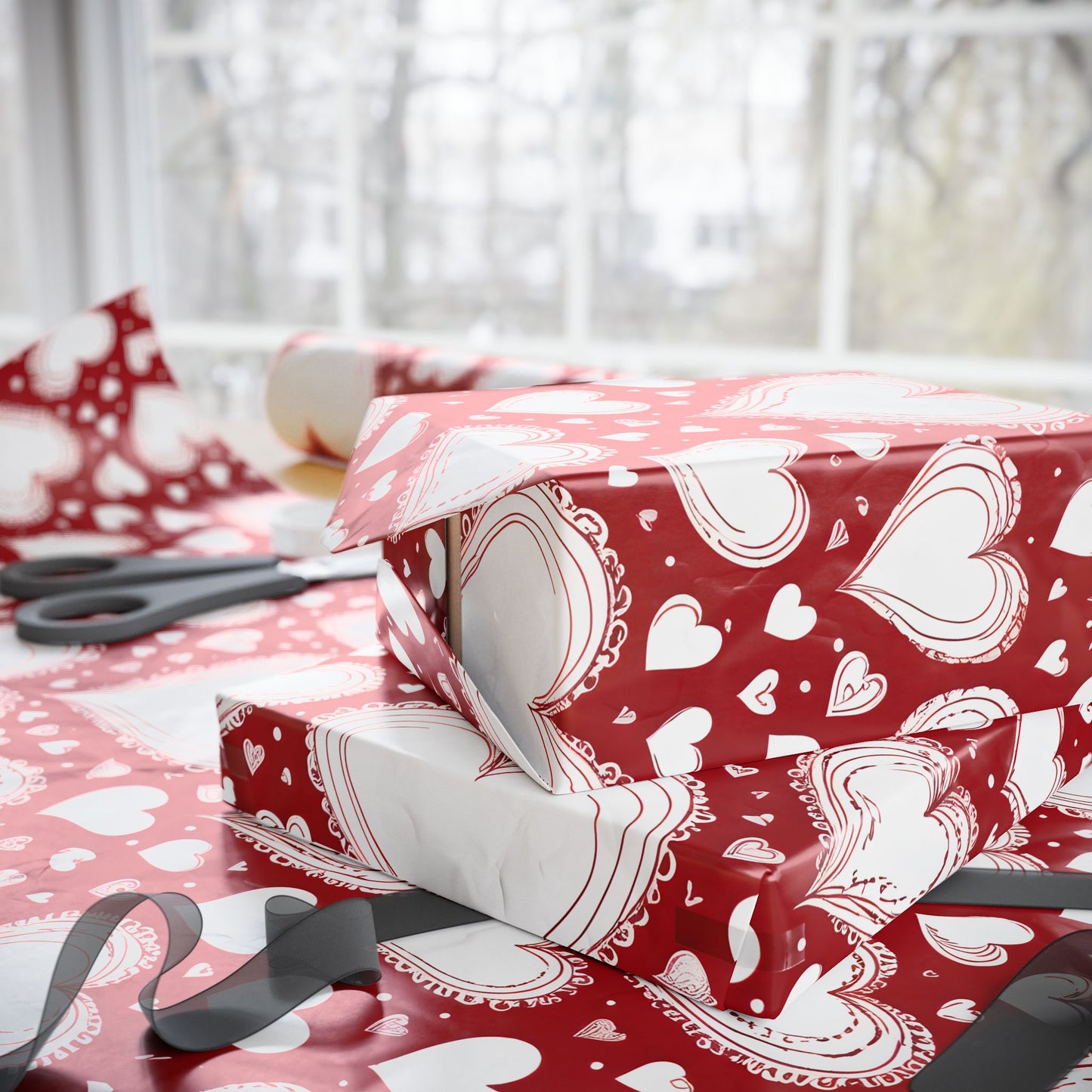Romantic White and Red Heart Wrapping Papers