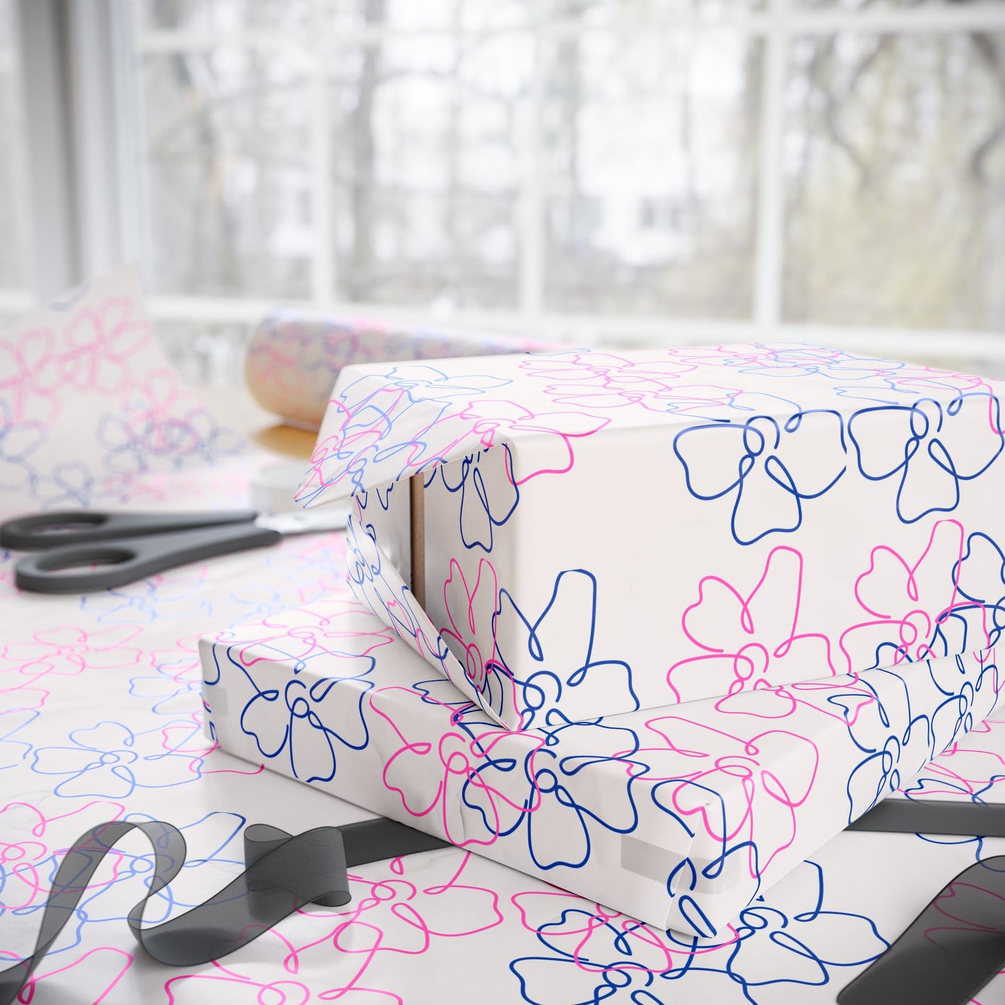 Floral Line Drawing Wrapping Paper Roll