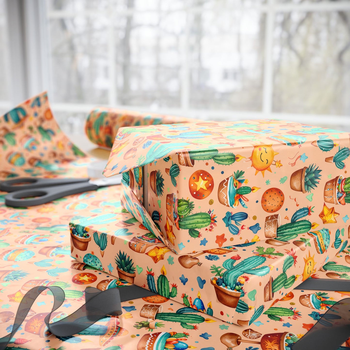 Cactus Pattern Birthday Wrapping Paper
