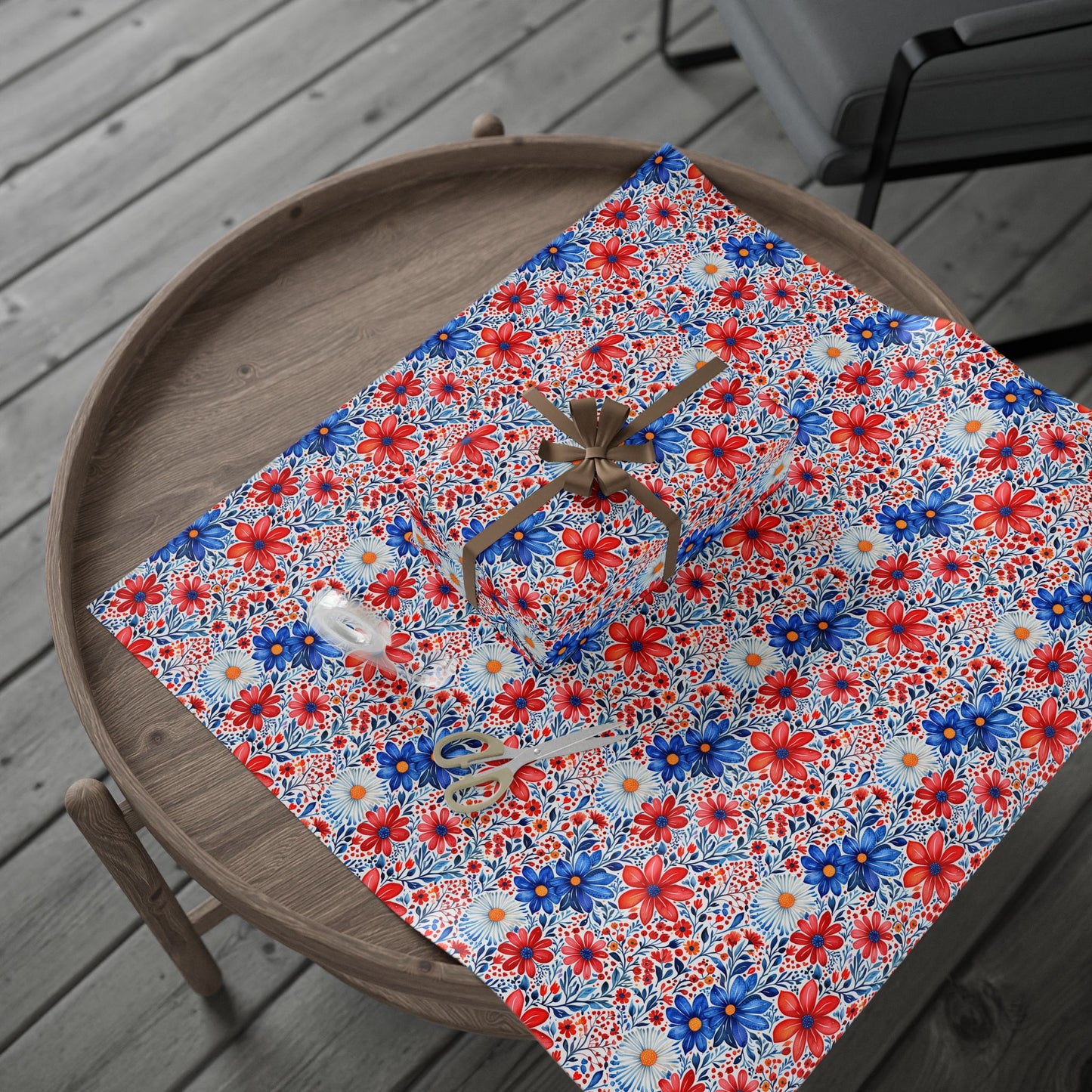 Red, White and Blue Floral Wrapping Paper