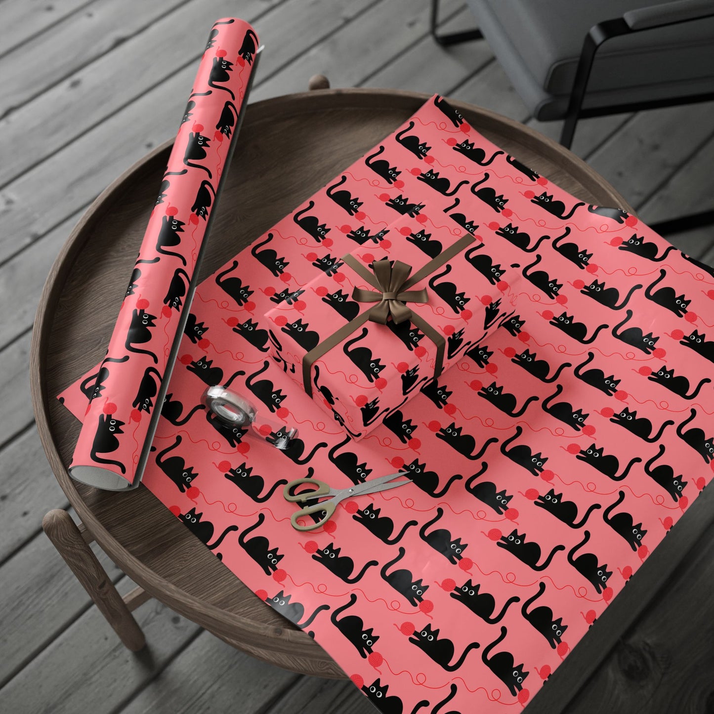 Pink Cat Wrapping Paper – Playful Black Kitty Design for Every Occasion