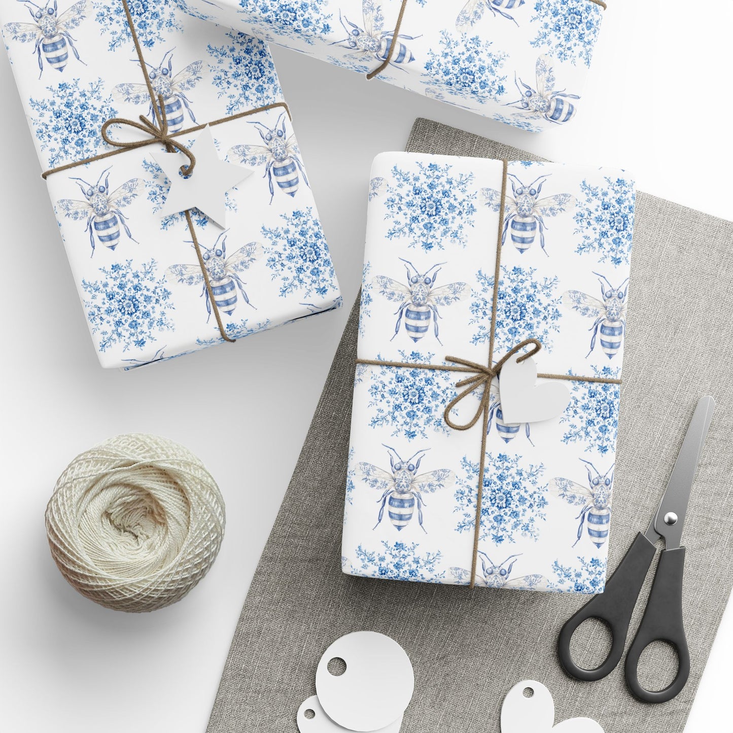 Blue and White Toile Bumble Bees
