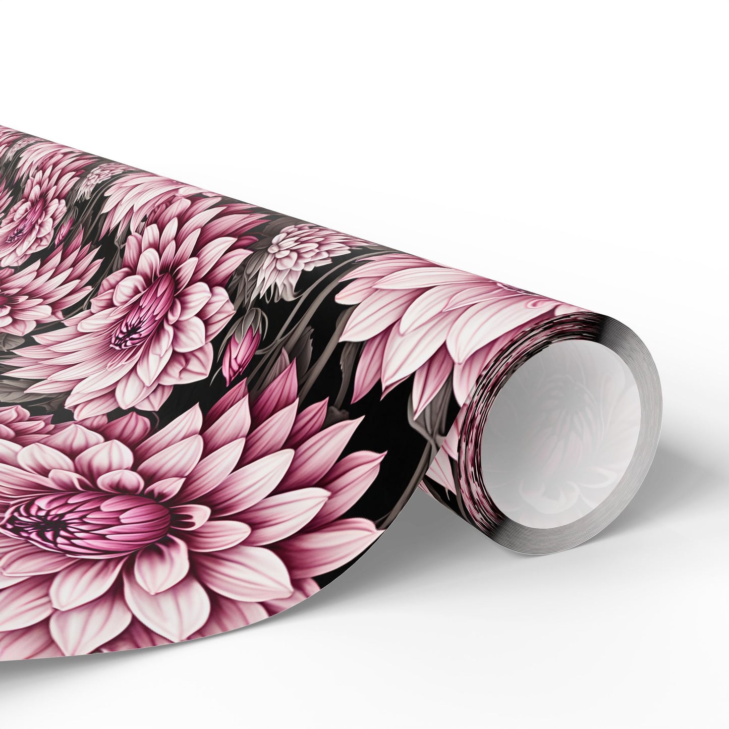Dahlia Fields of Pink White Black Gift Wrapping Paper