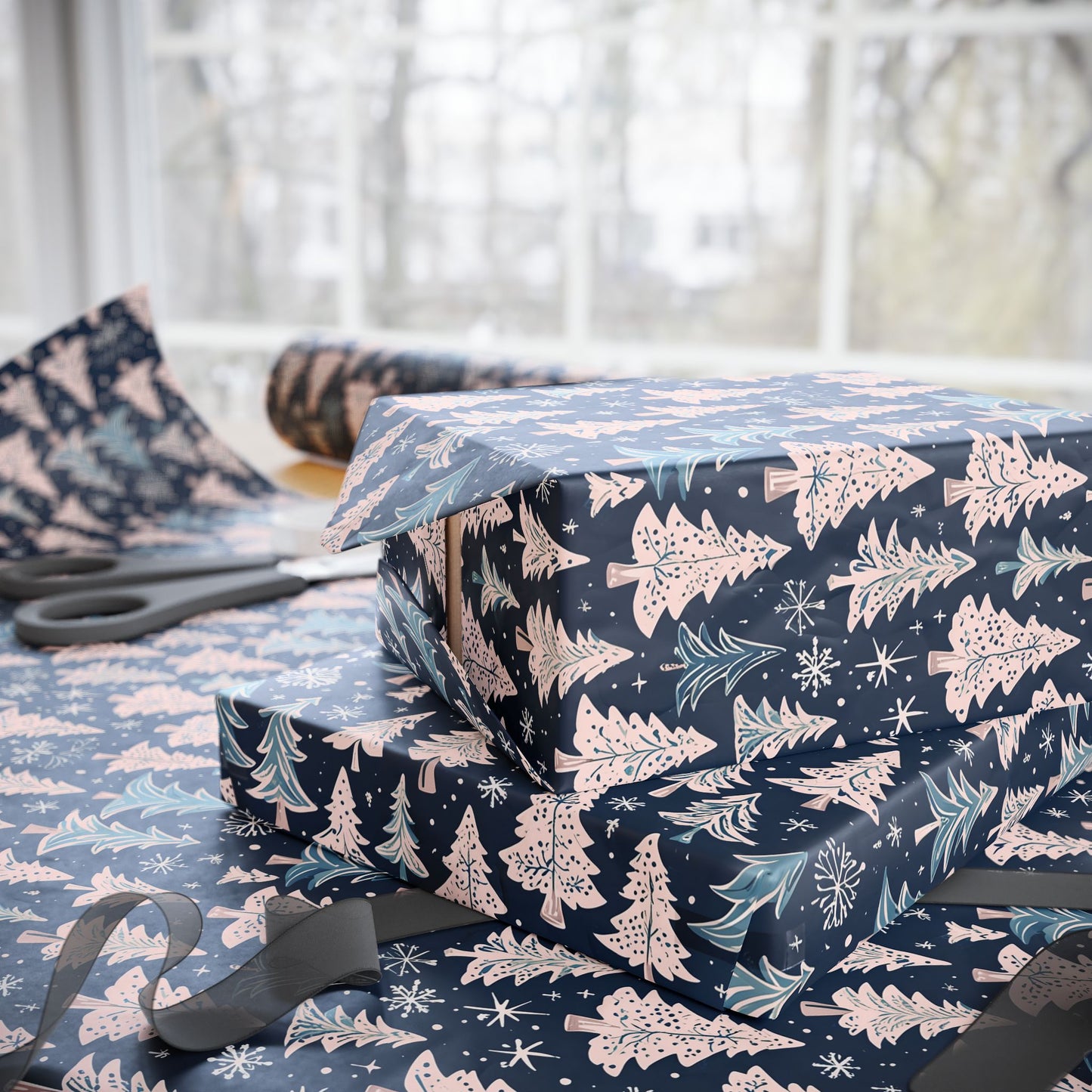 Elegant Pink & Navy Holiday Wrapping Papers