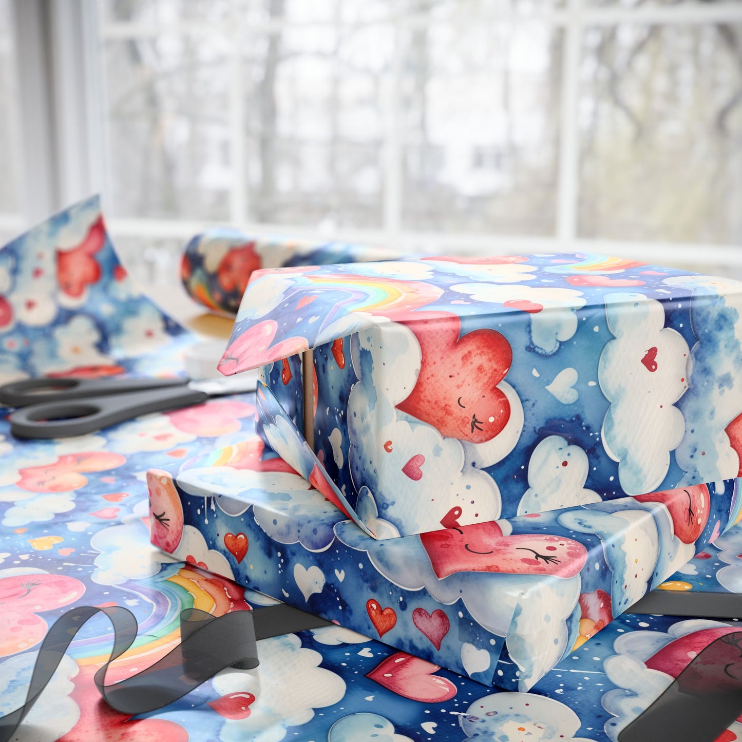 Colorful Heart & Rainbow Wrapping Paper