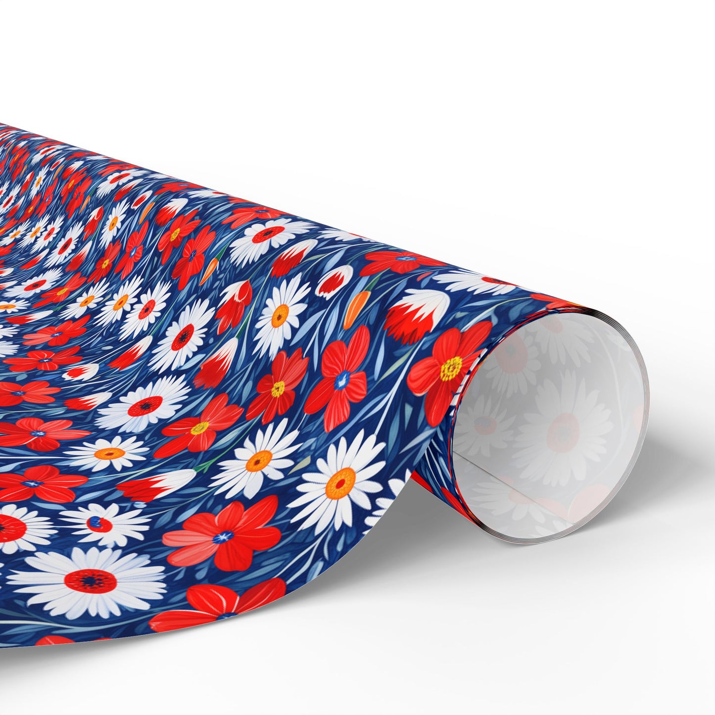 Vibrant Red, Blue and White Floral Wrapping Paper