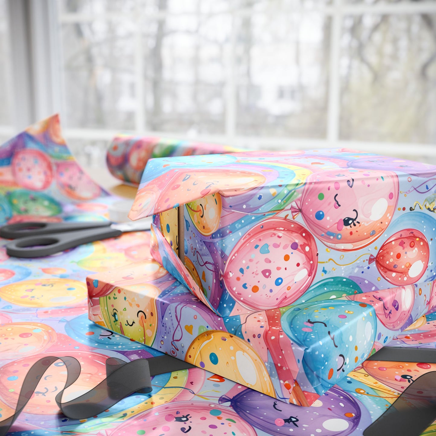 Whimsical Balloon and Rainbow Wrapping Paper