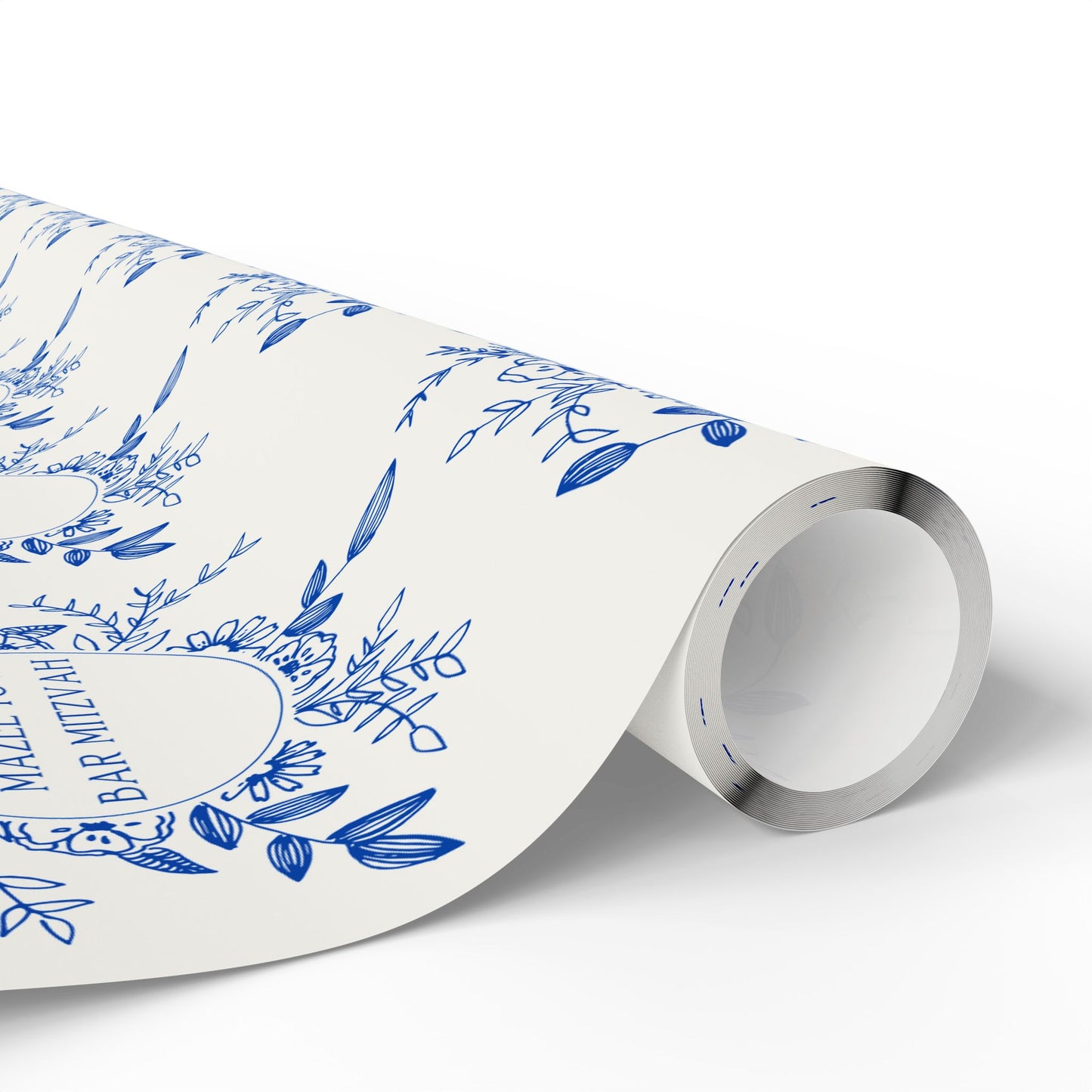 Mazel Tov Bar Mitzvah Blue Floral Gift Wrap