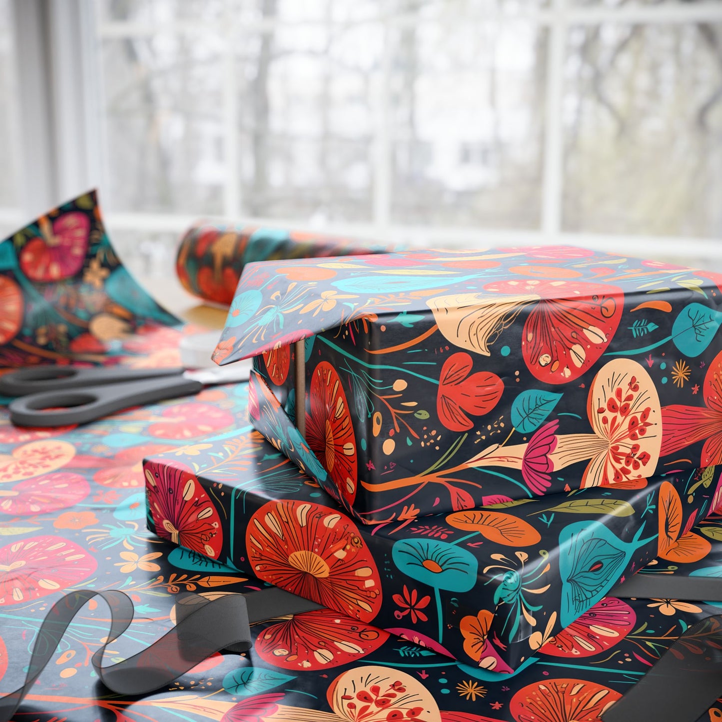 Retro Mushroom Motif Gift Wrap