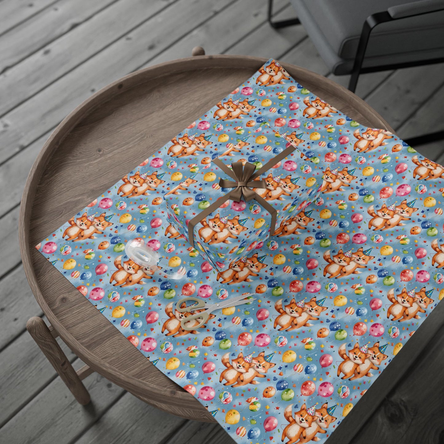 Cute Fox and Balloon Gift Wrap Birthday Party Decor for Kids or Cool Adults
