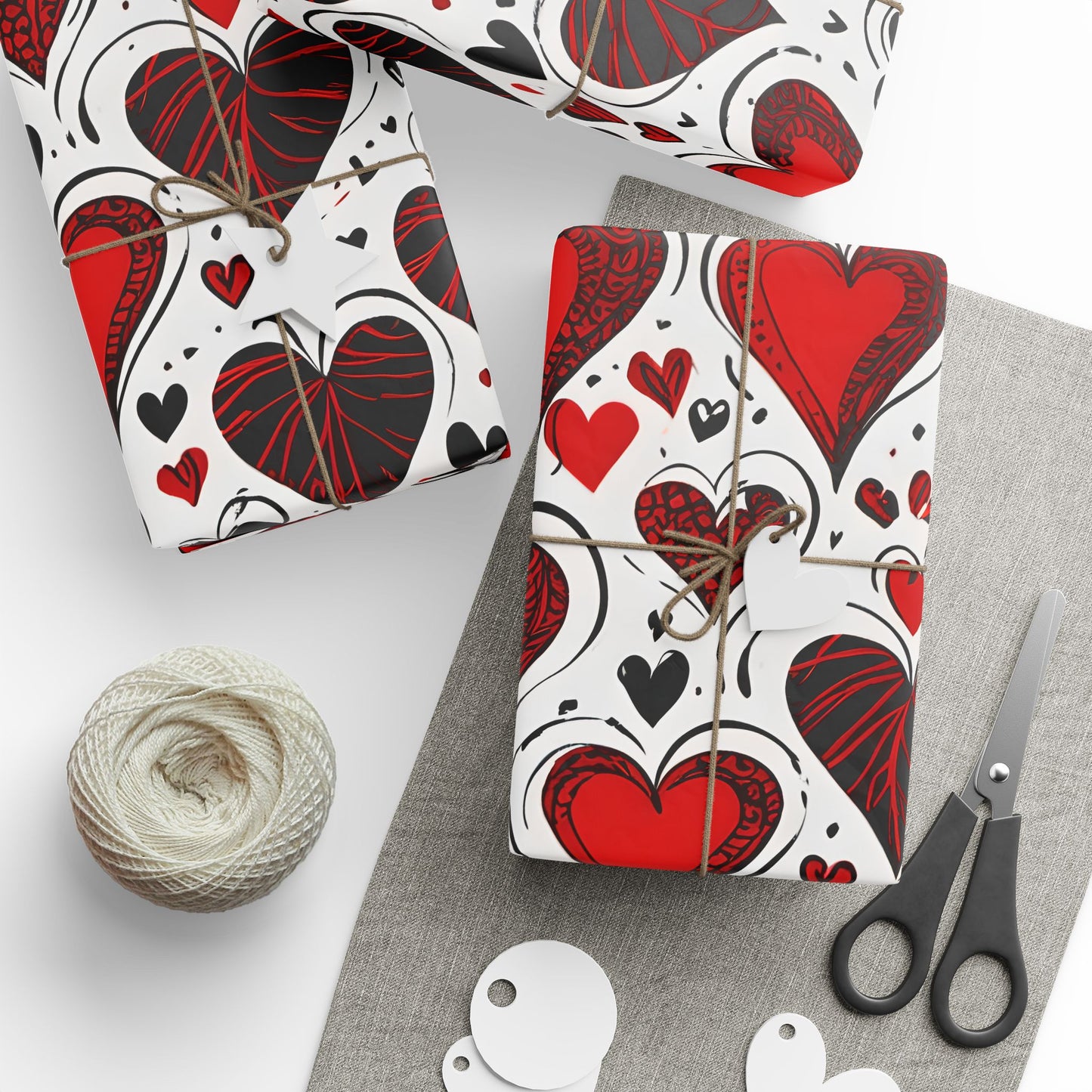 Stylish Gift Wrap with Vibrant Hearts in Black and Red