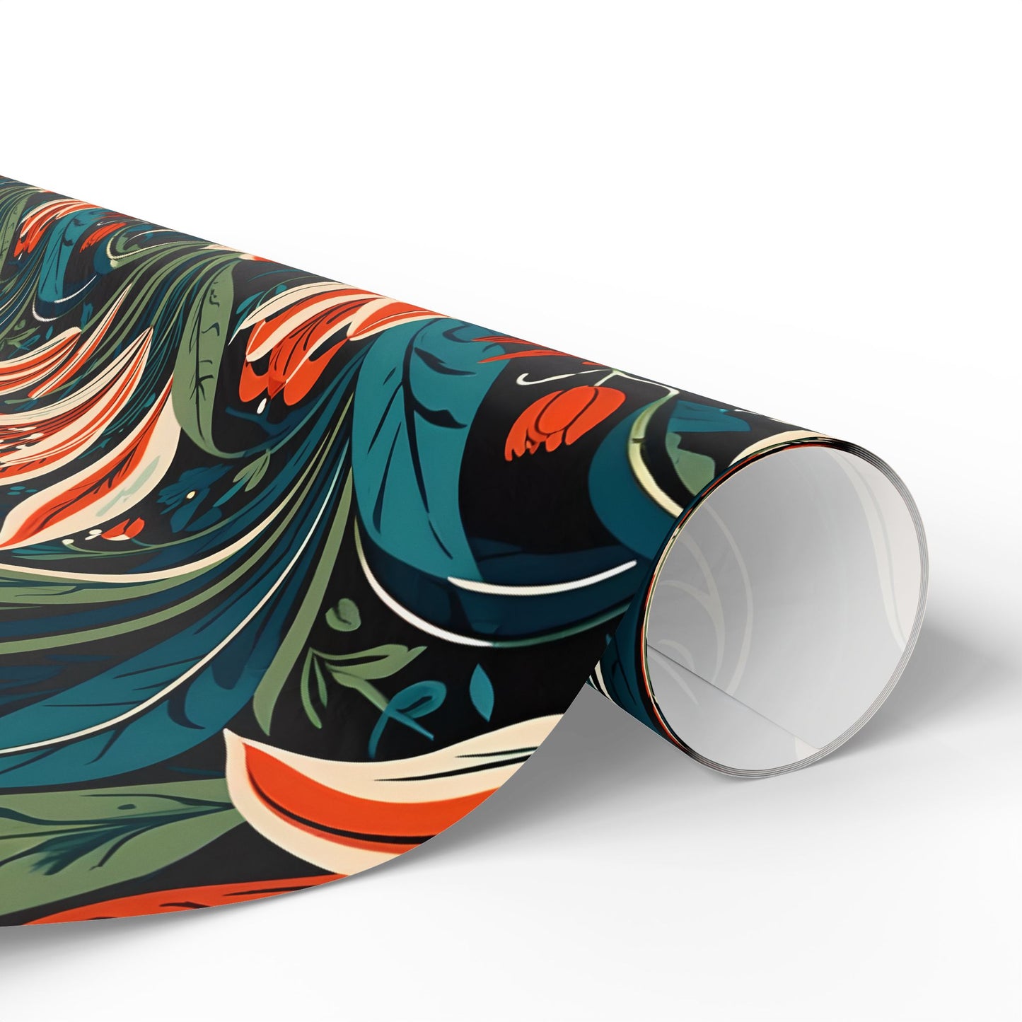Orange Green Blue Botanical Floral Wrap for Presents