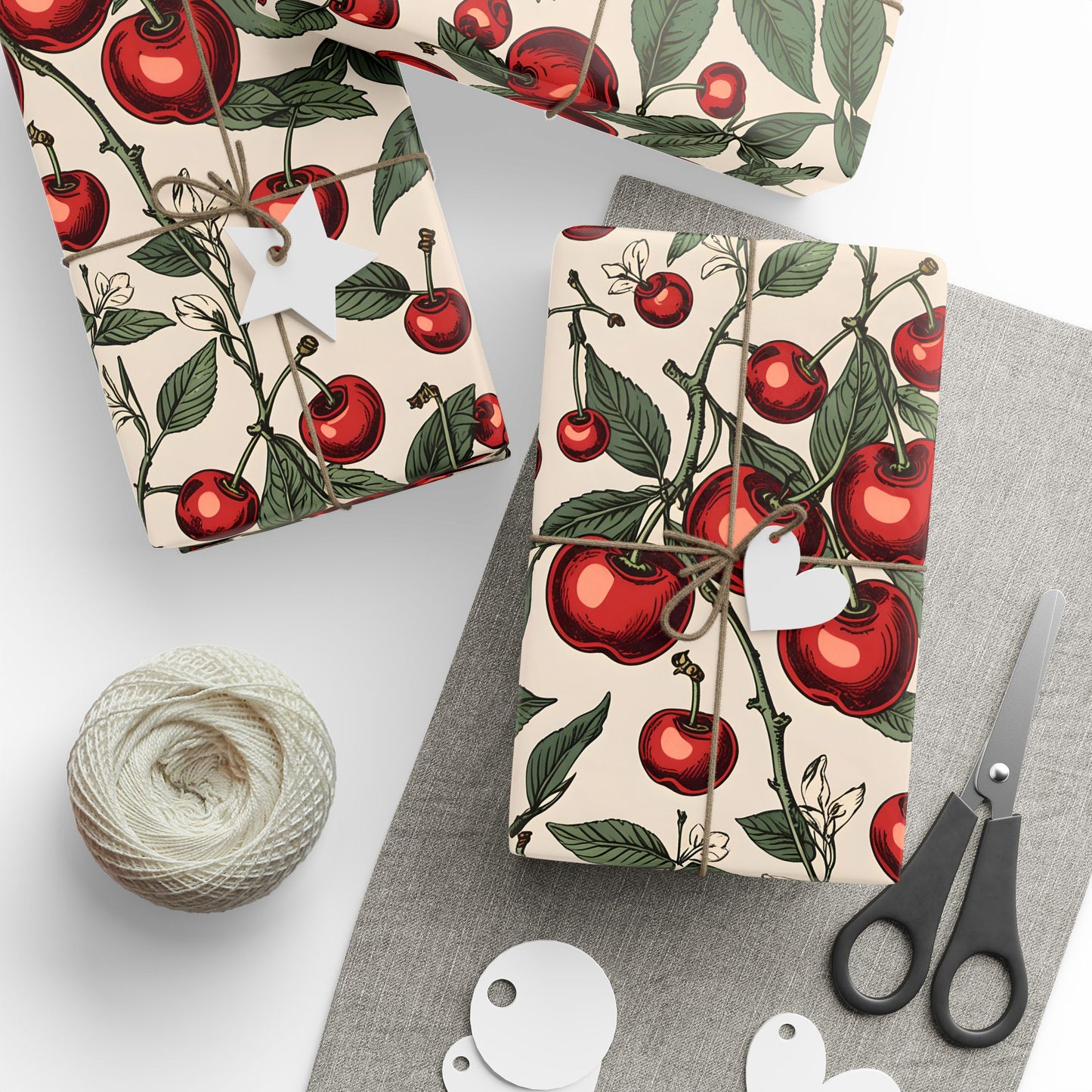 Elegant Cream Background with Cherry Delight Wrapping Paper