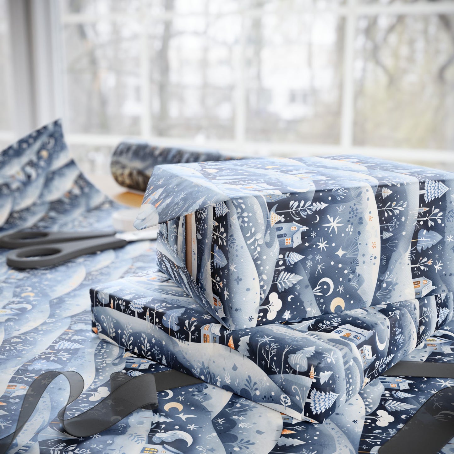 Silent Nightscape – Winter Village Wrapping Paper