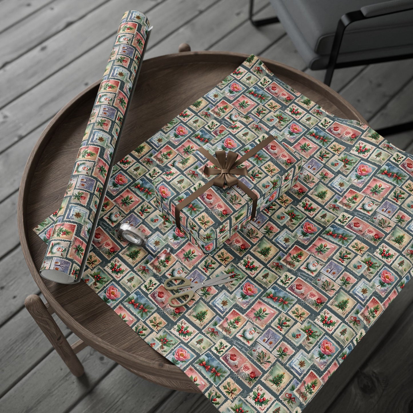 First - Class Festive – Vintage Holiday Stamps Wrapping Paper