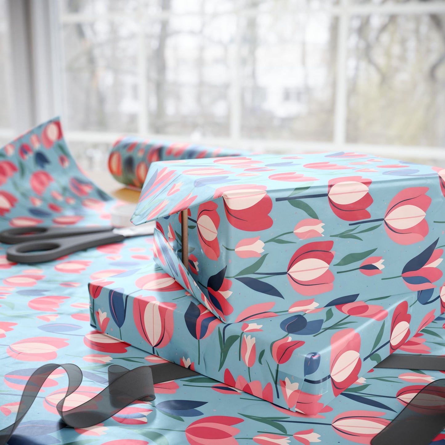 Chic Blue Tulip Wrapping Paper