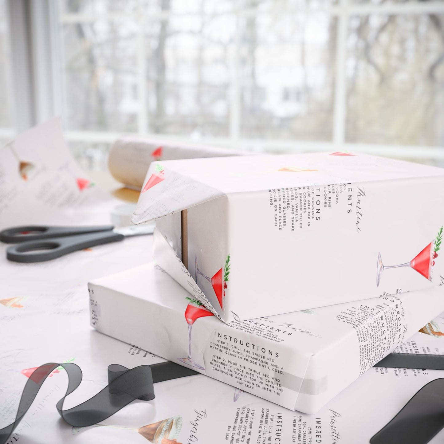 Tipsy Tinsel & Toasty Tidings - Cocktail Recipe - Print Wrapping Paper