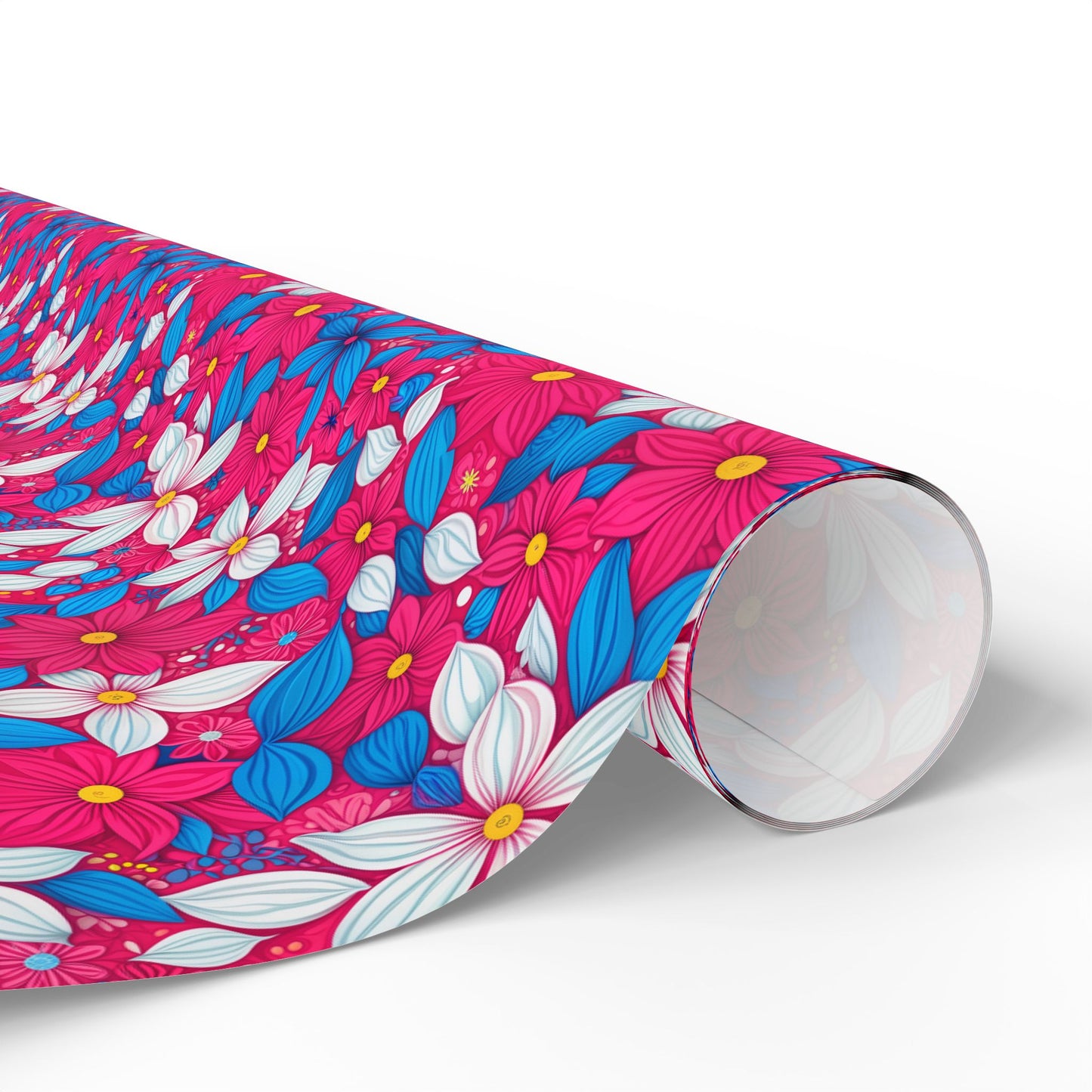 Vibrant Pink, White and Blue Floral Wrapping Paper