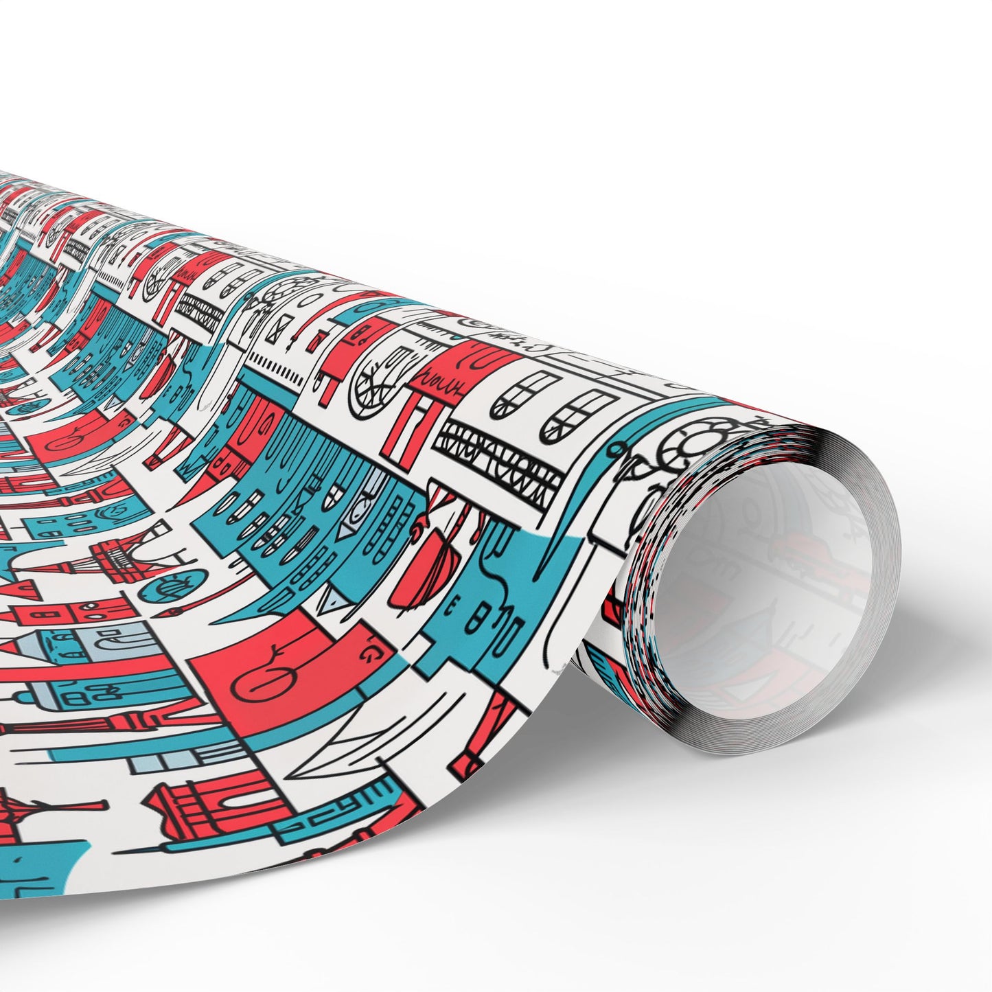 Wrapping Papers: Colorful Blue & Red Abstract Cityscape