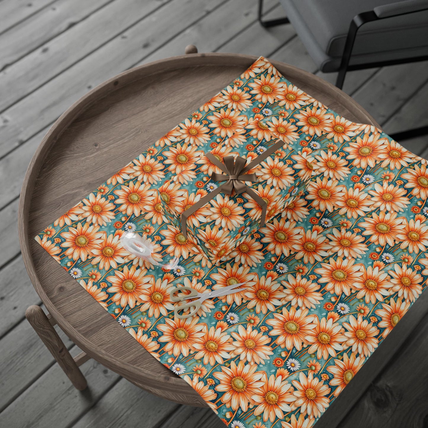 Vibrant Orange Floral Wrapping Paper