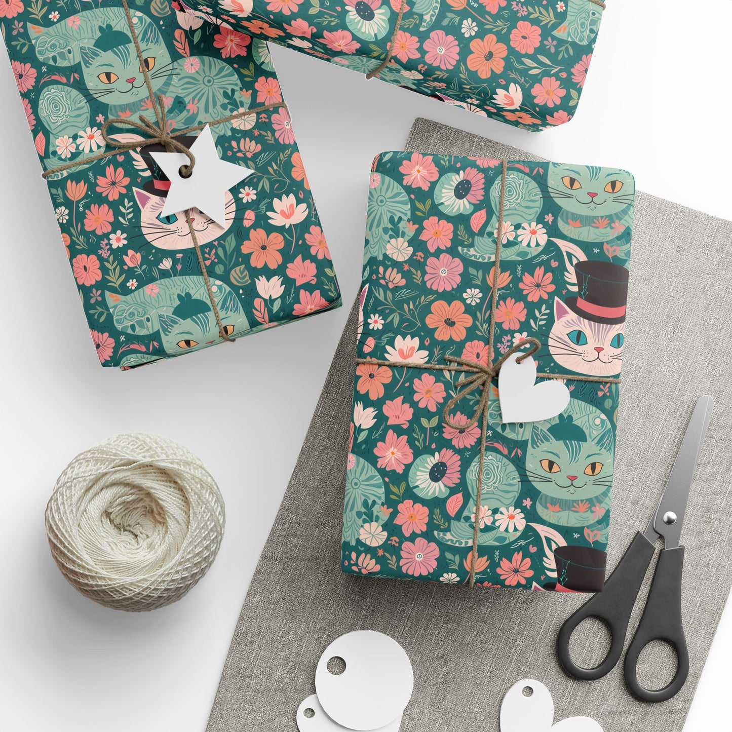 Cute Floral Cheshire Cat Wrapping Paper