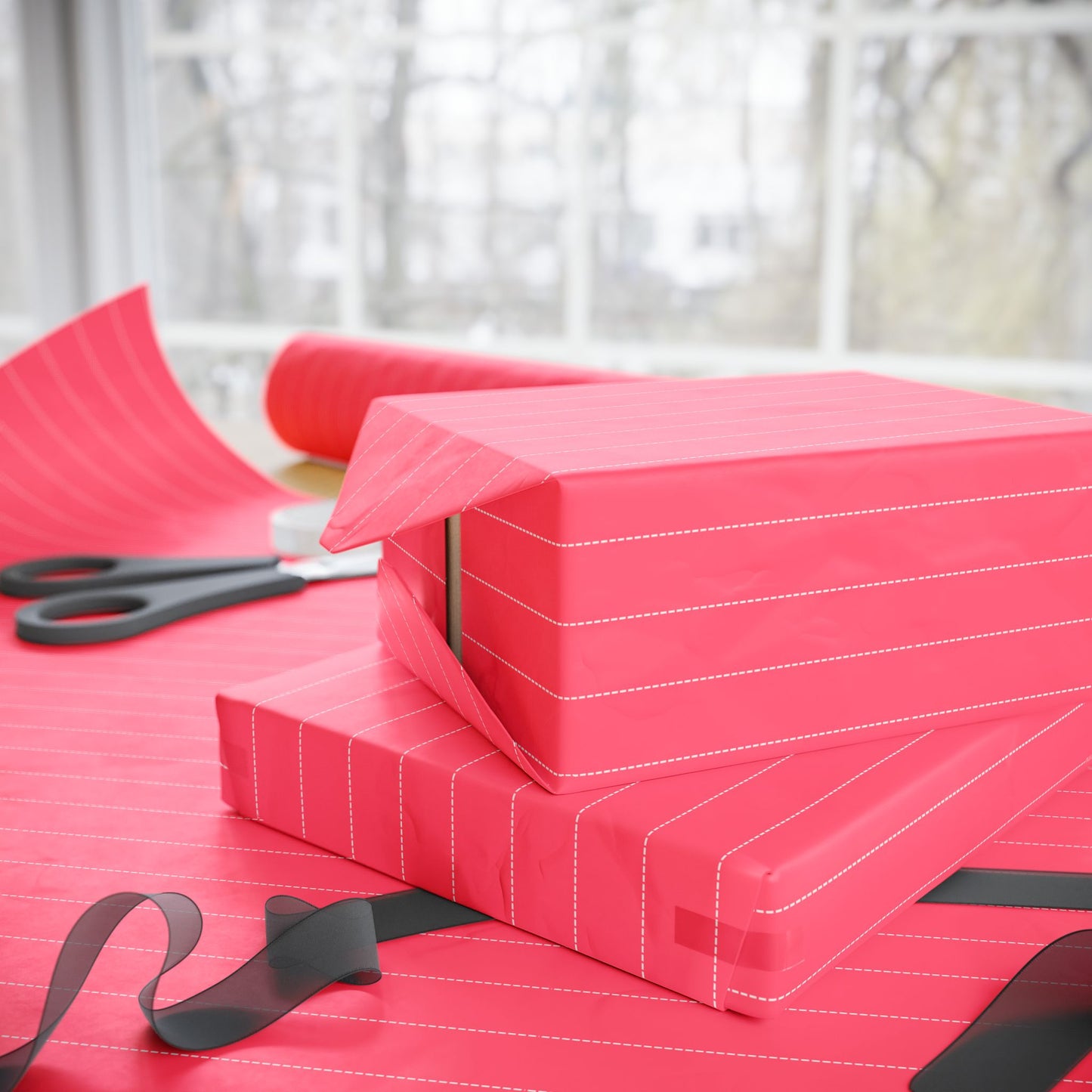 Bright Pink & Cream Striped Wrapping Paper